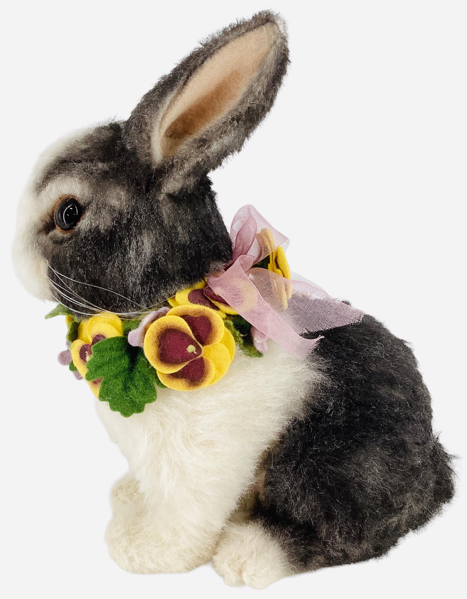 R. John Wright "Pansy" Candy Container. 8" high overall gray and white alpaca rabbit with glass eyes: R. John Wright "Pansy" Candy Container. 8" high overall gray and white alpaca rabbit with glass eyes and felt nose with whiskers. Pansy's head lifts off to reveal an opening to hold candy. Comes in or