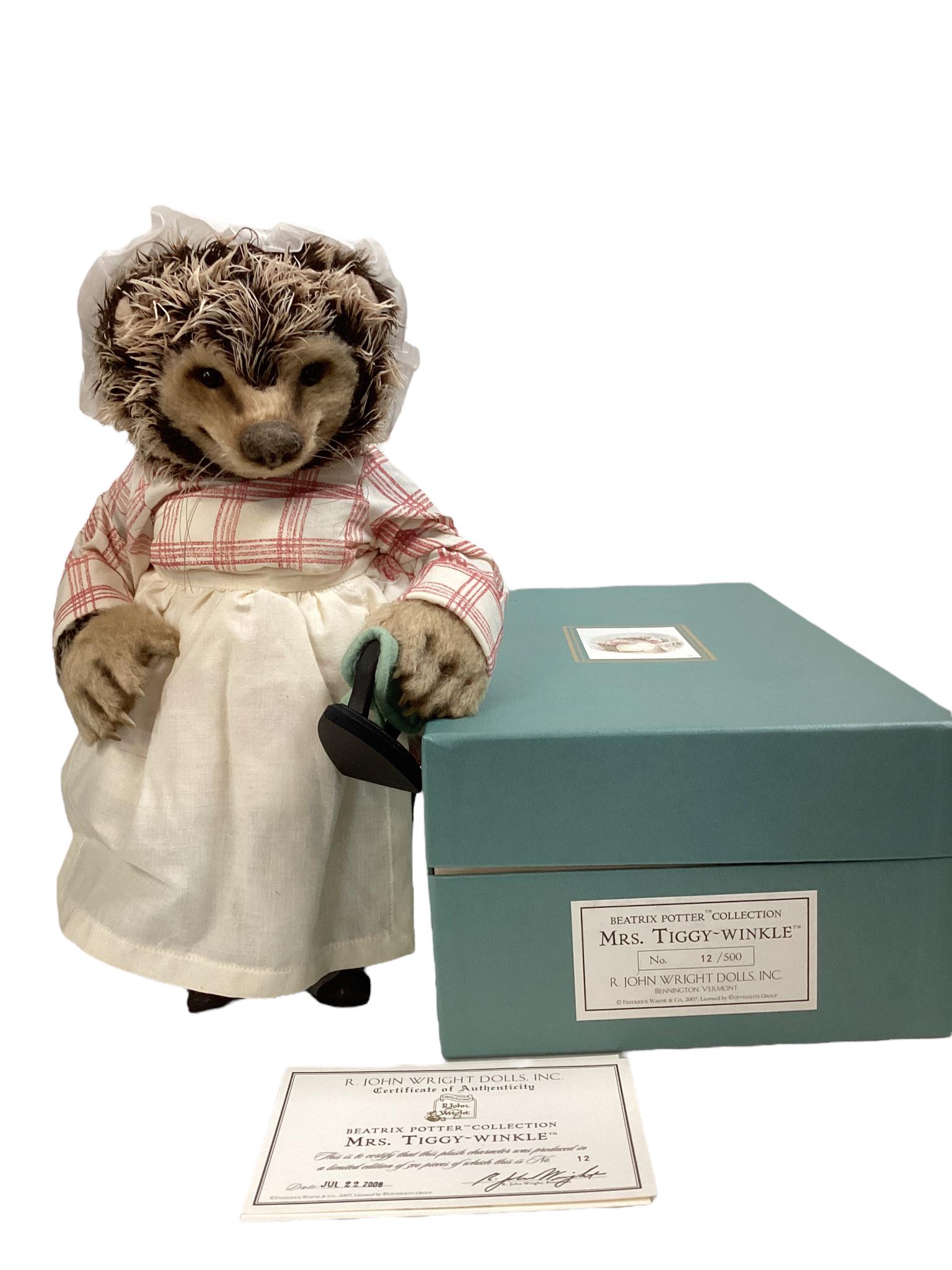 R. John Wright 2008 Beatrix Potter Collection 14" Mrs. Tiggy-Winkle with original box and COA.: R. John Wright 2008 Beatrix Potter Collection 14" Mrs. Tiggy-Winkle with original box and COA. Limited edition No. 012/500.