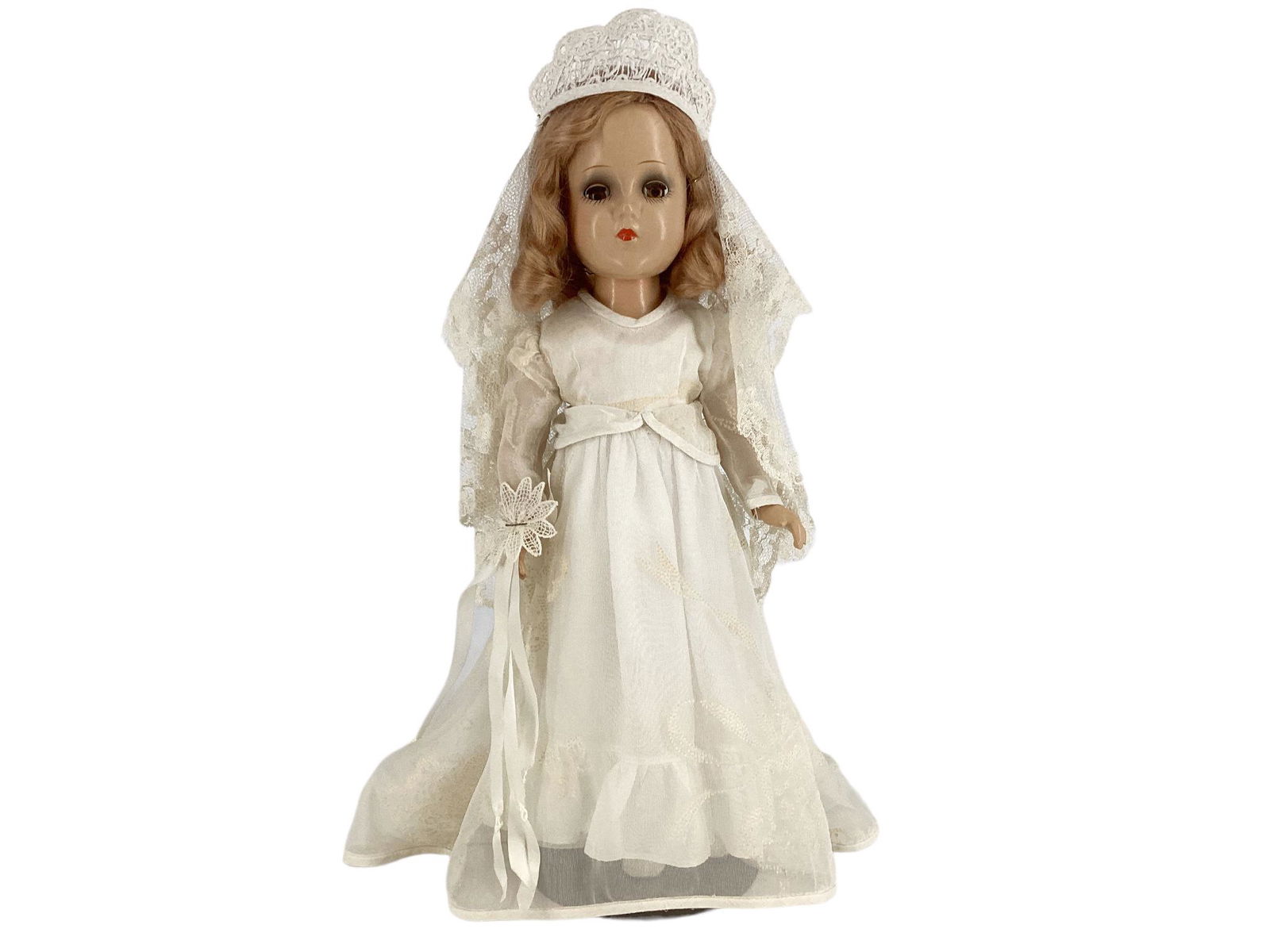 1940's composition Bride. 14 1/2" doll with original mohair wig, sleep eyes, closed mouth, on (1 of 3)