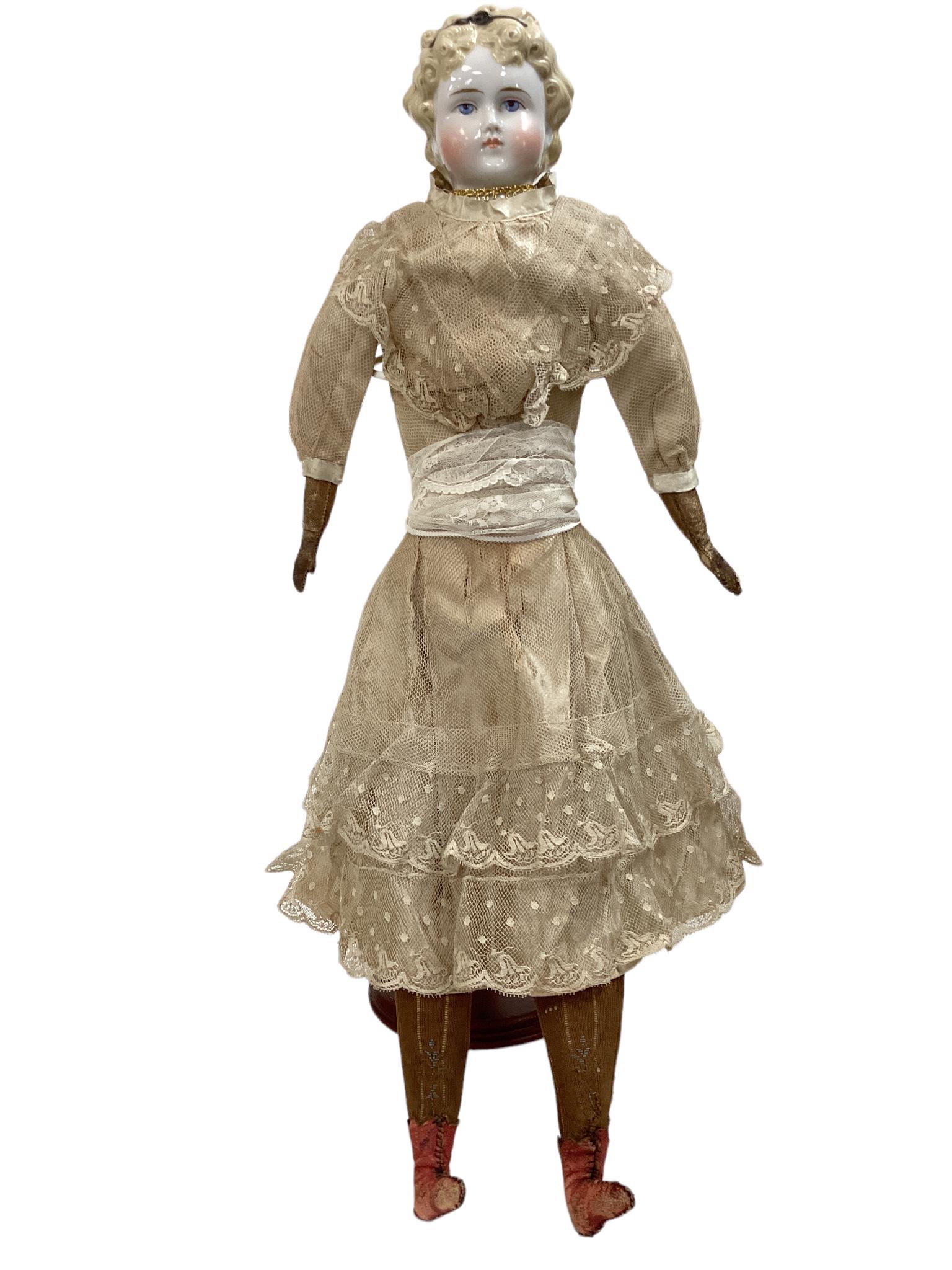 Dolley Madison china shoulder head lady. 23" doll with molded and painted blonde hair with black (1 of 6)