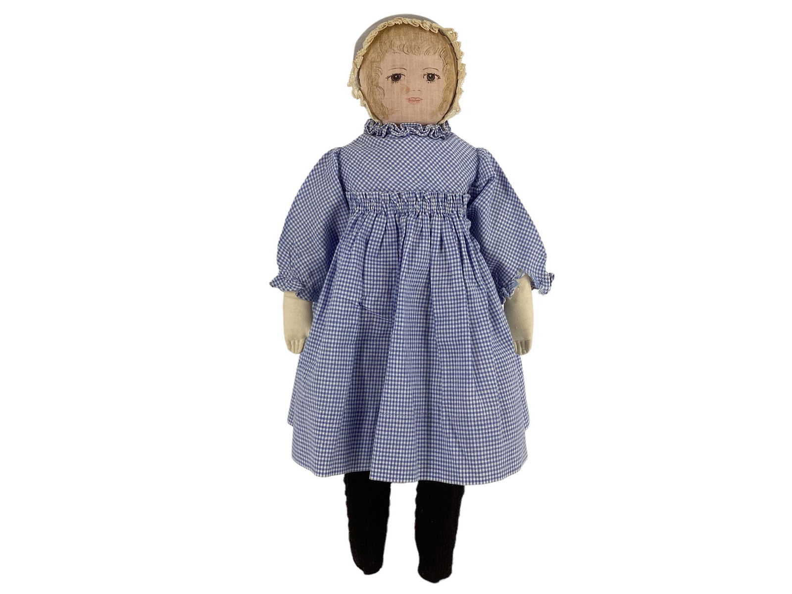 Early Moravian (Polly Heckewelder) girl. 17 1/2" all cloth doll with painted hair and facial (1 of 3)