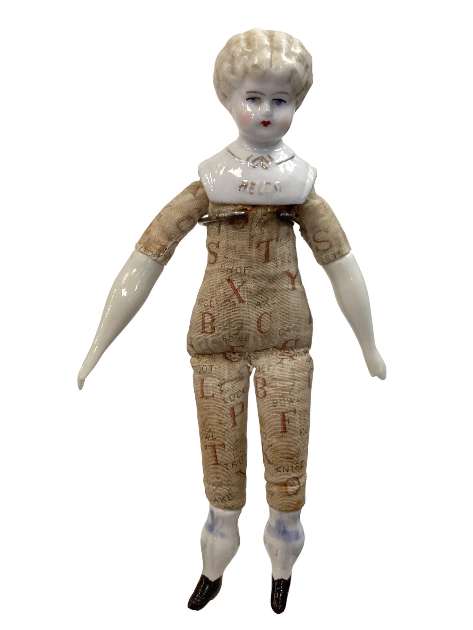 Pet Name "Helen" China shoulder head girl. 8 1/2" doll with molded and painted blonde hair and (1 of 3)