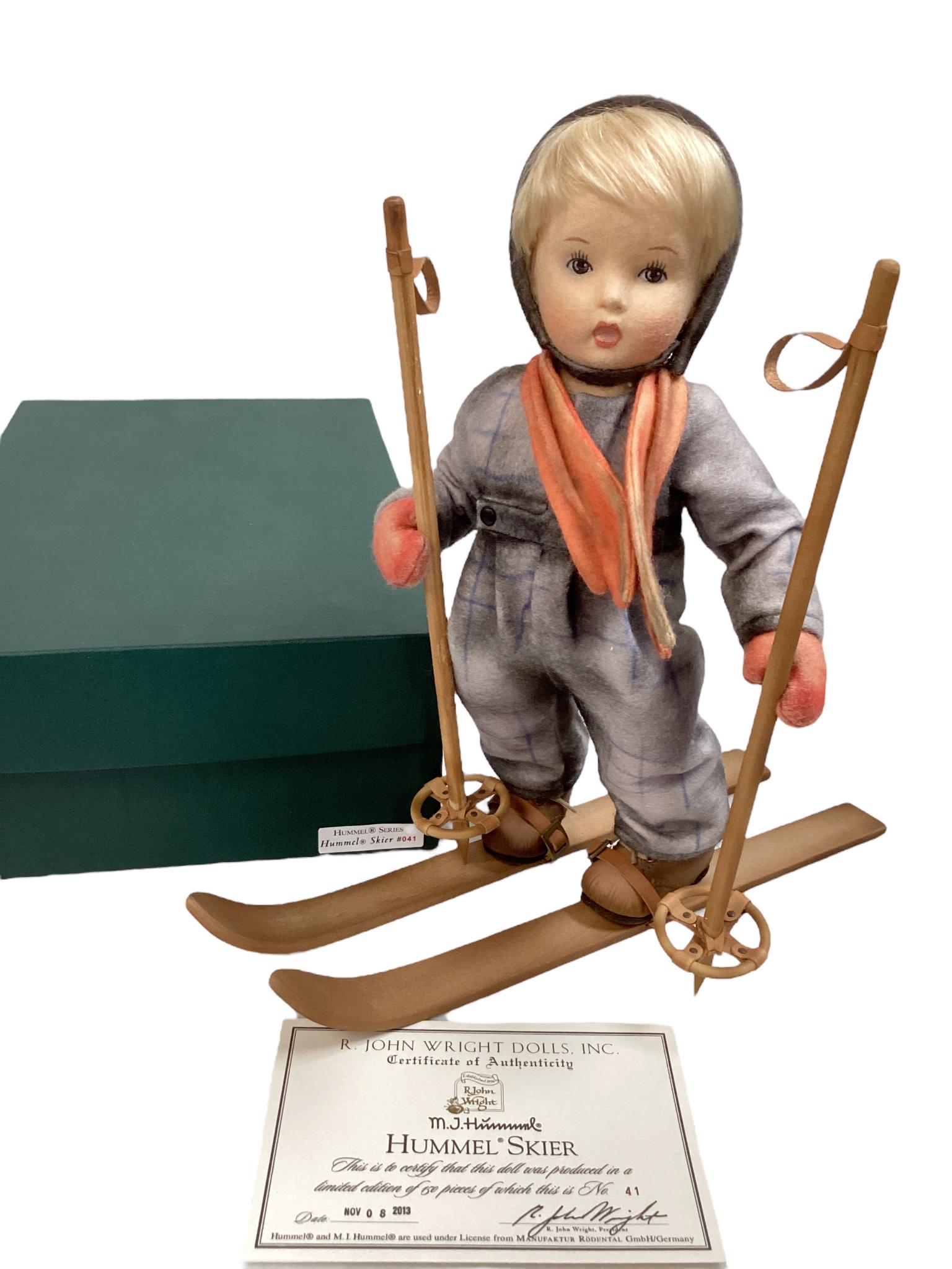 R. John Wright 2013 M.J. Hummel Series 11 1/2" Hummel Skier with original box and COA. Limited: R. John Wright 2013 M.J. Hummel Series 11 1/2" Hummel Skier with original box and COA. Limited edition No. 041/150.