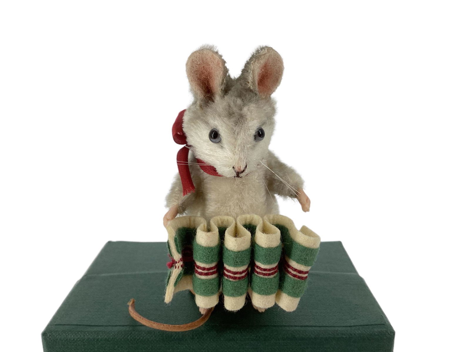 R. John Wright Christmas Mice "Merry". 3 1/2" mohair mouse with applied ears, glass eyes, resin (1 of 2)