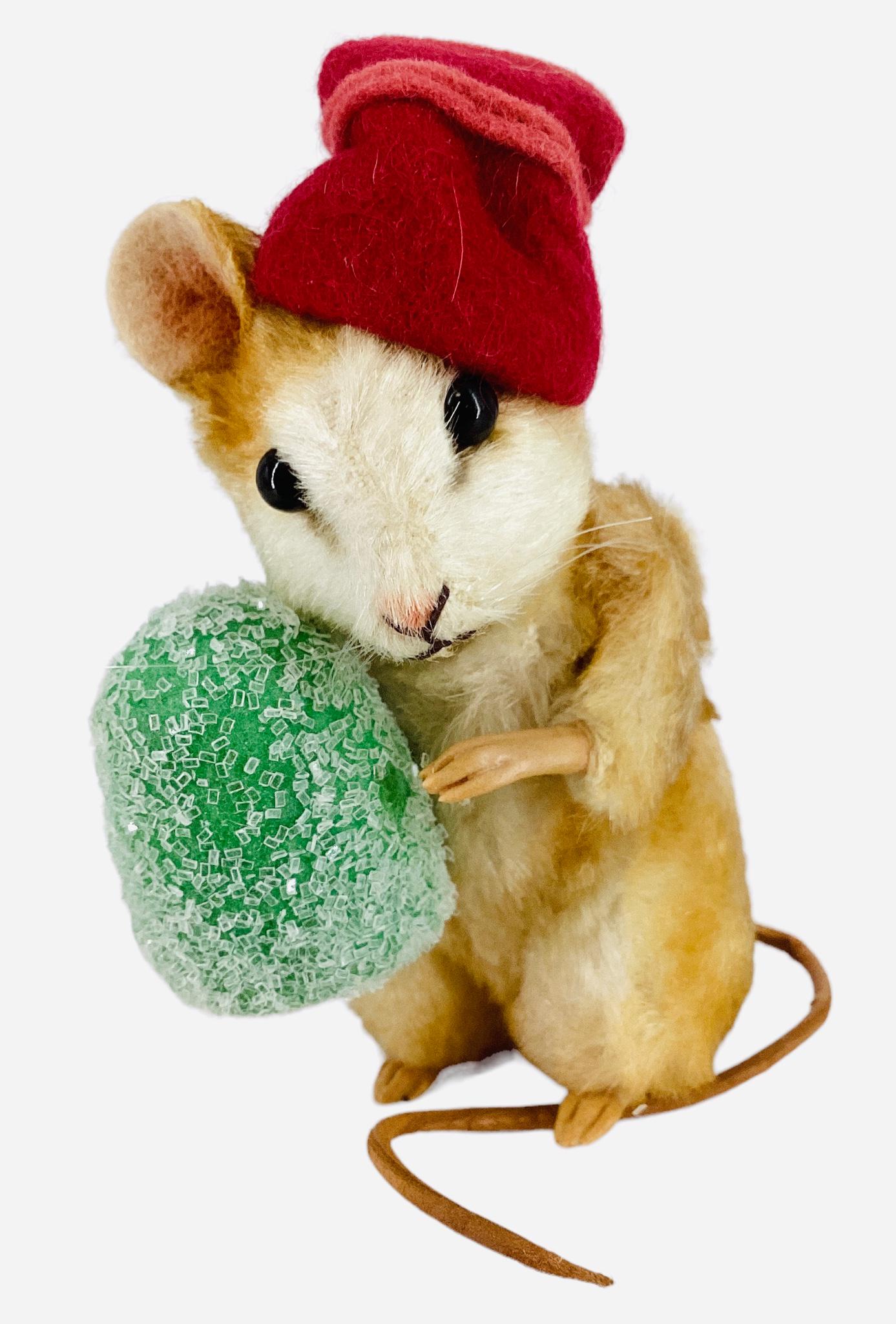 R. John Wright 2007 Christmas Mouse "Spice". Produced for The Toy Shoppe 3" mohair mouse has applied (1 of 2)