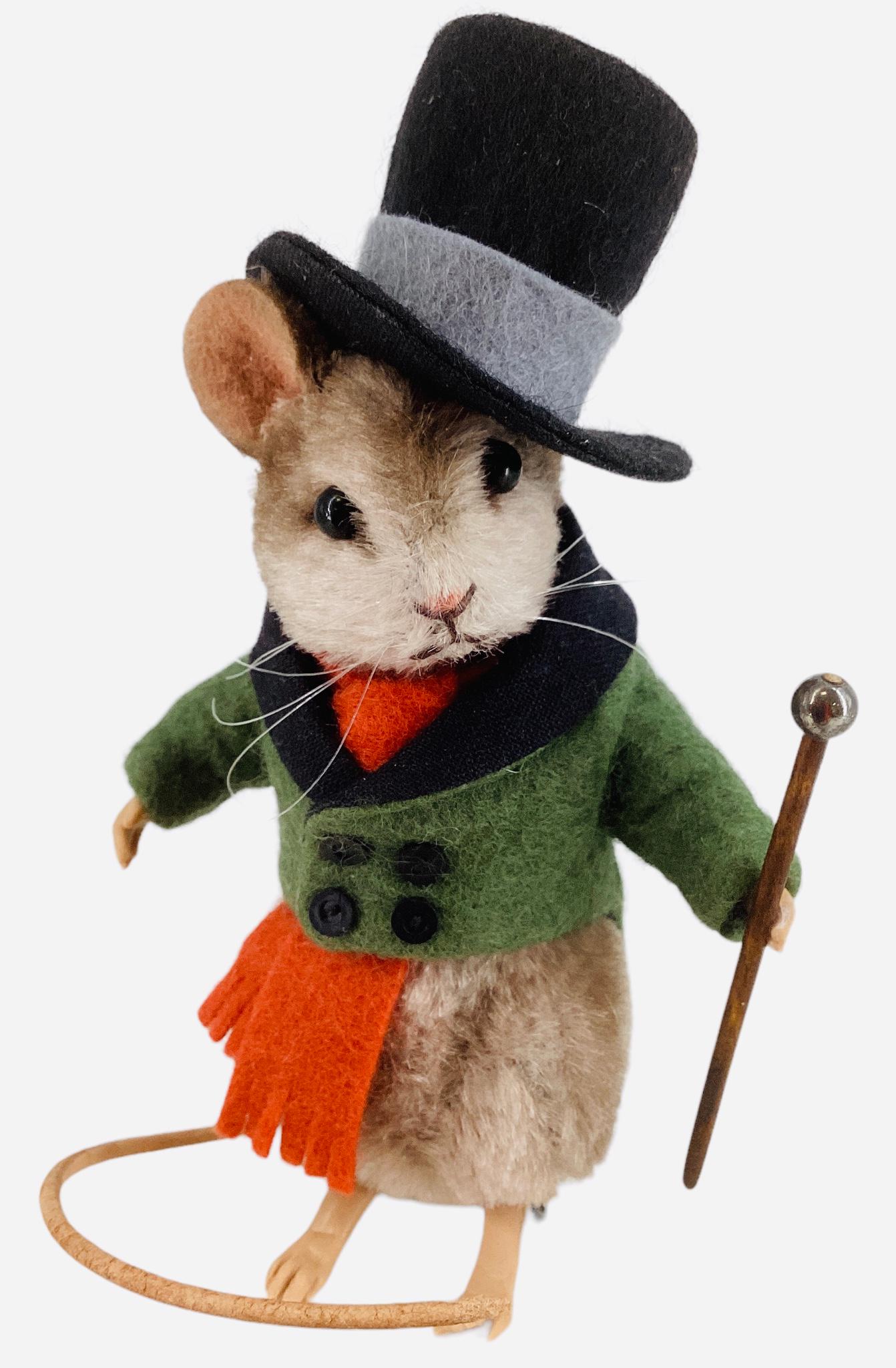 R. John Wright Winter "Fritz". 3 1/2" mohair mouse with applied ears, glass bead eyes, resin paws,: R. John Wright Winter "Fritz". 3 1/2" mohair mouse with applied ears, glass bead eyes, resin paws, leather tail, jointed head and arms. Comes in original box with COA. Made exclusively for Fairy Tales