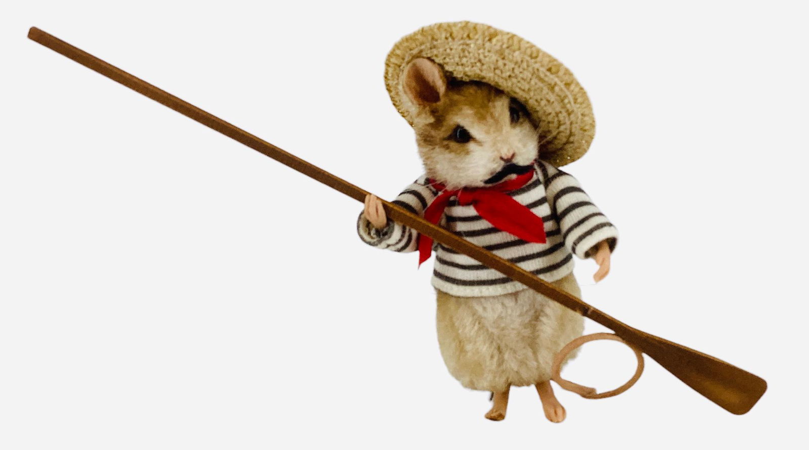 R. John Wright Around the World "The Gondolier". 3 3/4" mohair mouse with applied ears, glass bead: R. John Wright Around the World "The Gondolier". 3 3/4" mohair mouse with applied ears, glass bead eyes, resin paws, leather tail, jointed head and arms. Comes in original box with COA, Limited Editio