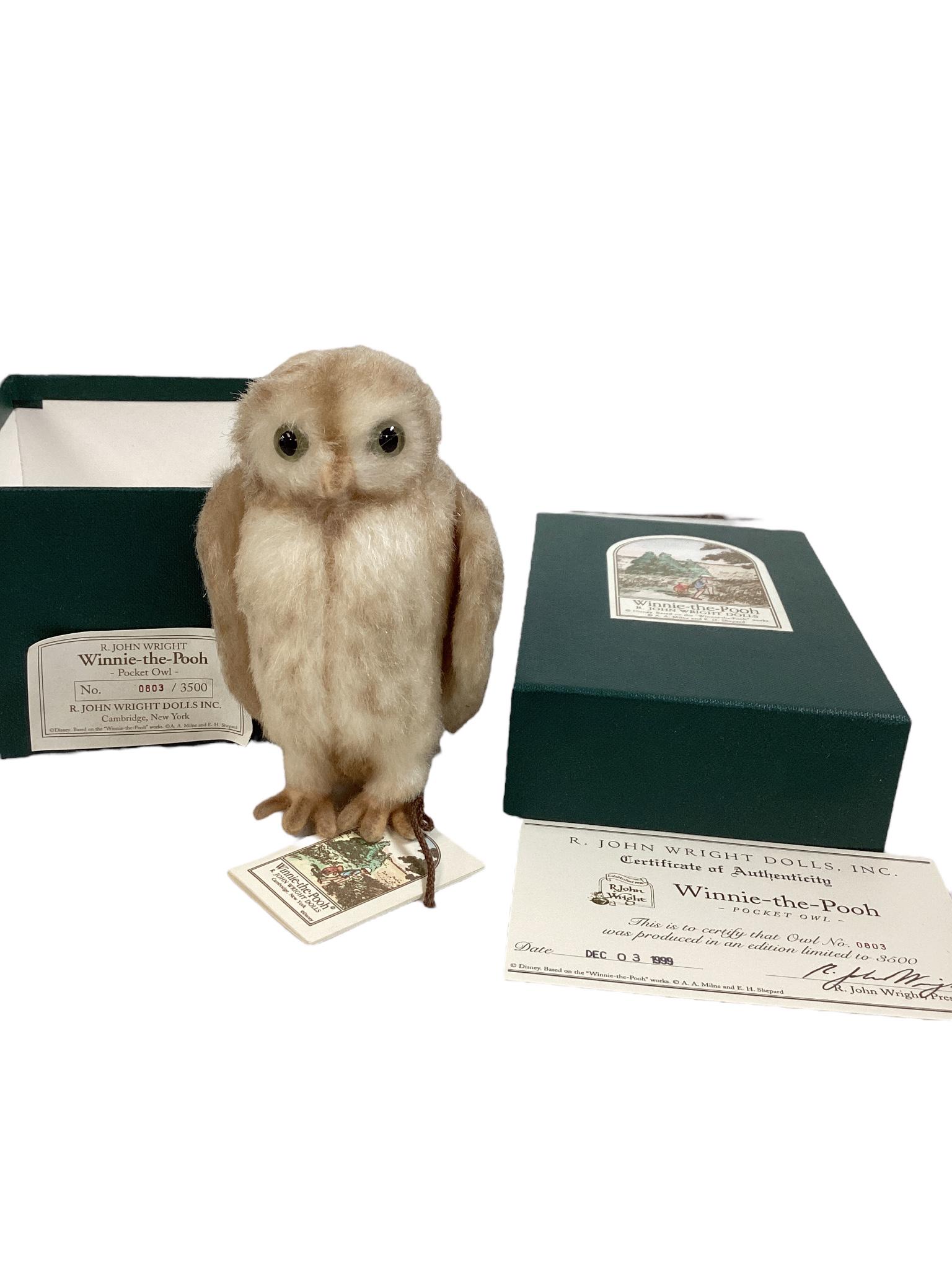 R. John Wright 1999 Winnie-the-Pooh 5" "Pocket Owl" with original box and COA. Limited edition No.: R. John Wright 1999 Winnie-the-Pooh 5" "Pocket Owl" with original box and COA. Limited edition No. 0803/3500.