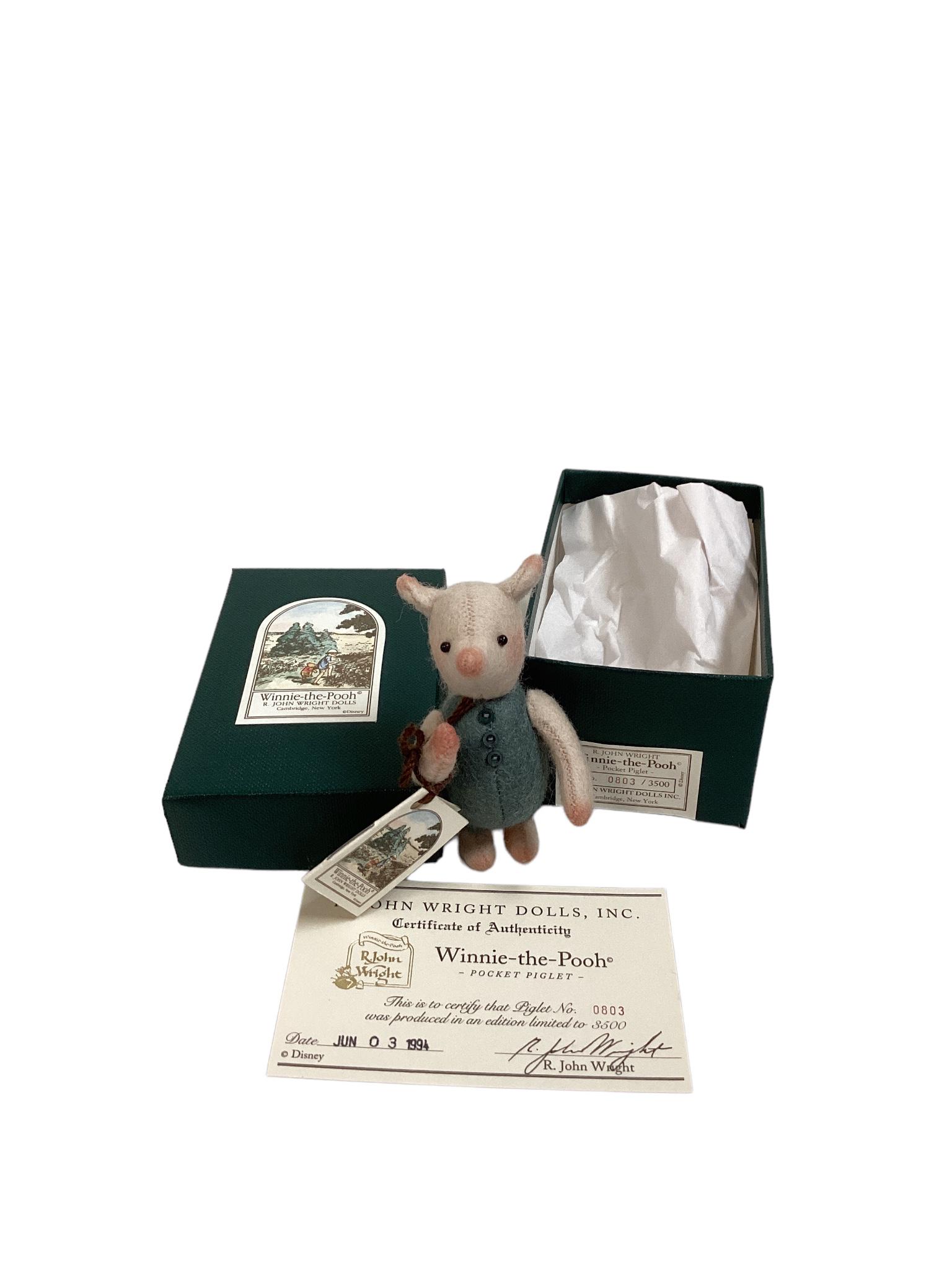 R. John Wright 1994 Winnie-the-Pooh 3" "Pocket Piglet" with original box, COA, Limited edition (1 of 3)
