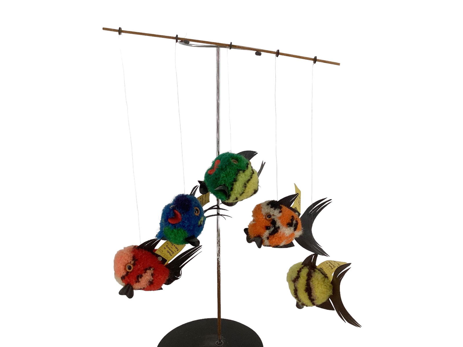 Set (5) Steiff Pompom Fish. Each is 2 3/4" long overall with glass eyes, vinyl tails and fins, open (1 of 2)