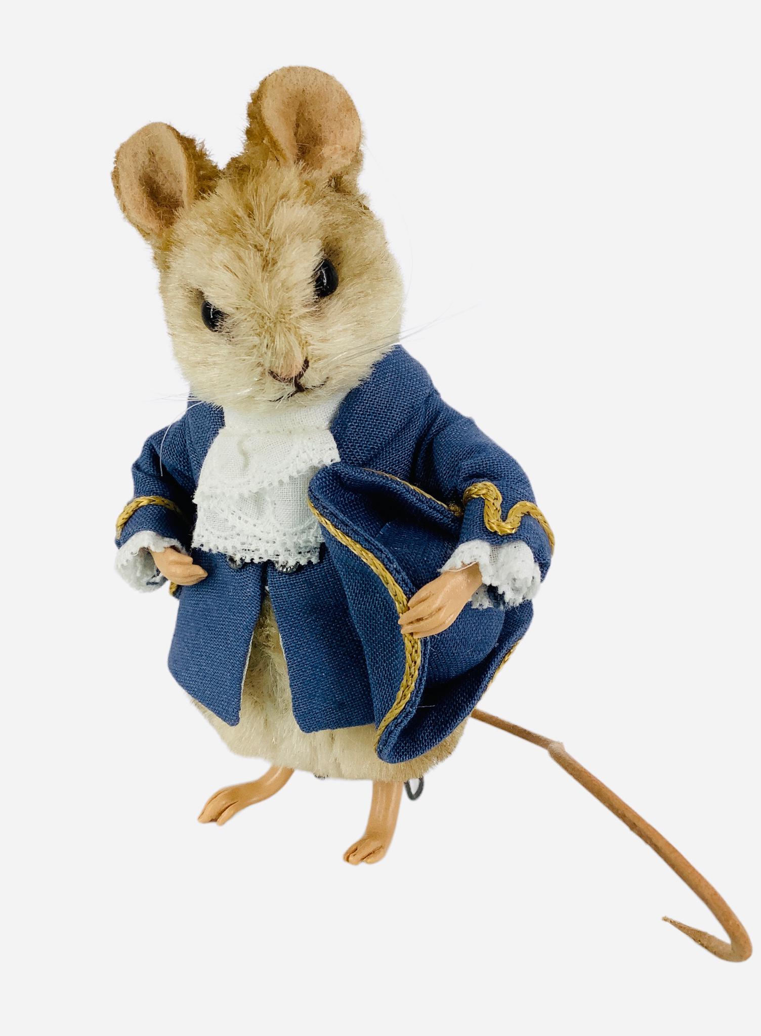R. John Wright "Gentleman Mouse" from the Beatrix Potter Collection. 3 1/2" mohair mouse with: R. John Wright "Gentleman Mouse" from the Beatrix Potter Collection. 3 1/2" mohair mouse with applied ears, glass bead eyes, resin paws, leather tail, jointed head and arms. Comes in original box with