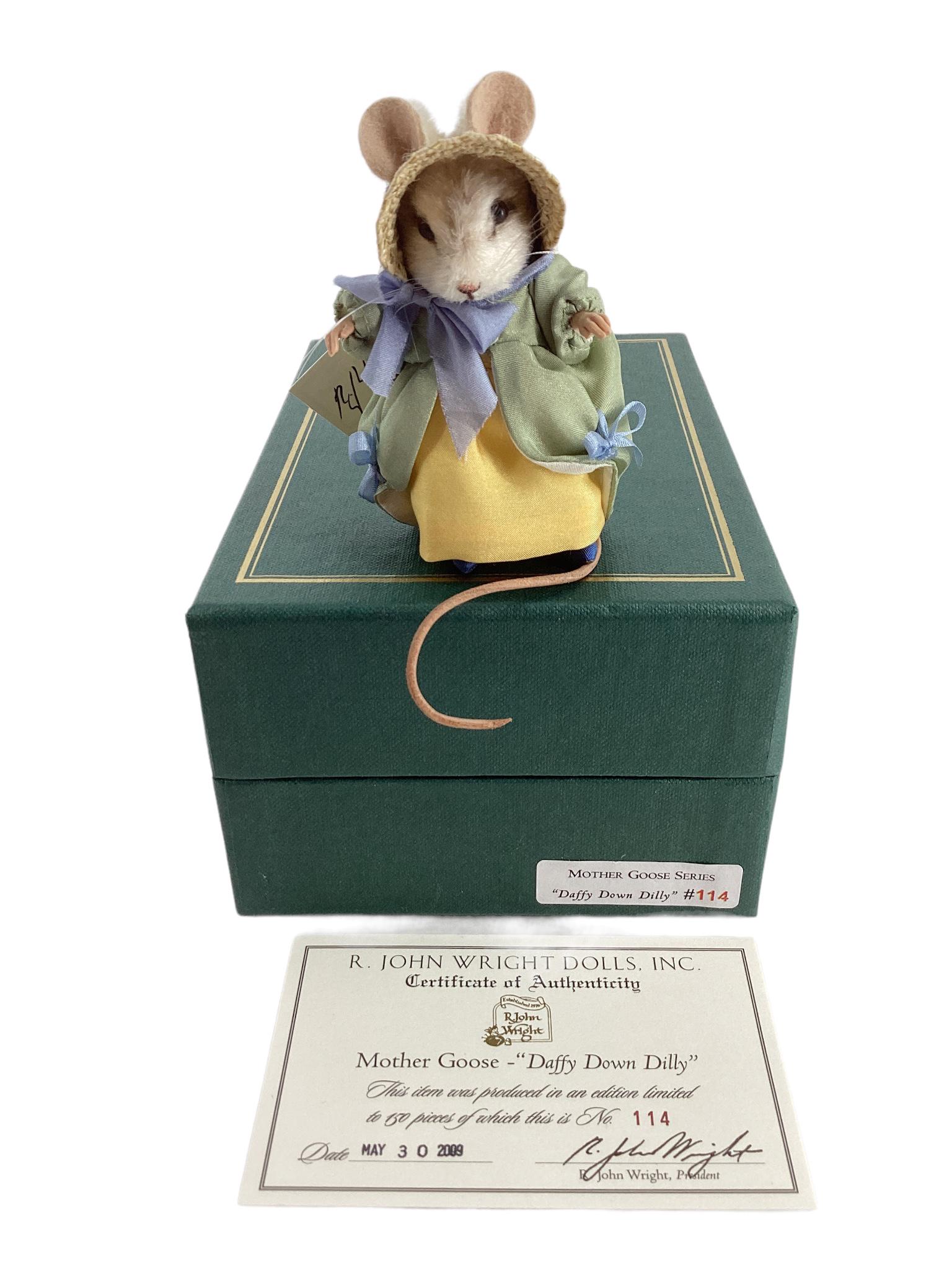 R. John Wright "Daffy Down Dilly" from the Mother Goose Series. 3 1/2" mohair mouse with applied (1 of 3)
