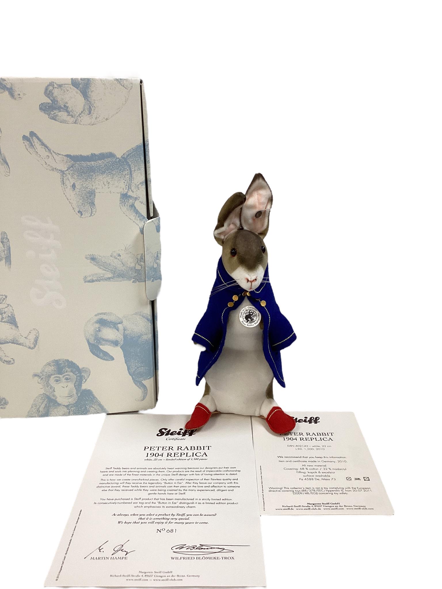 9 1/2" Steiff "Peter Rabbit" (1904) Replica Limited Edition 681/1,500, tagged, NIB, COA. (1 of 4)
