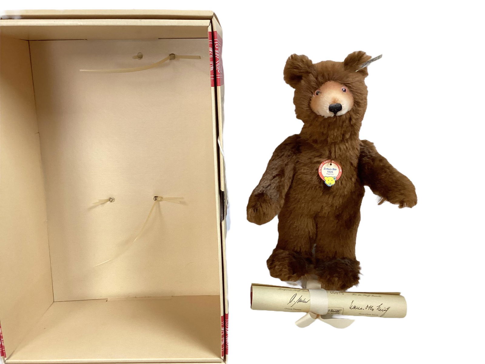 12" Steiff "Circus Bear" (1935) Limited Edition 75/4,000, tagged, NIB, COA, with growler. (1 of 3)