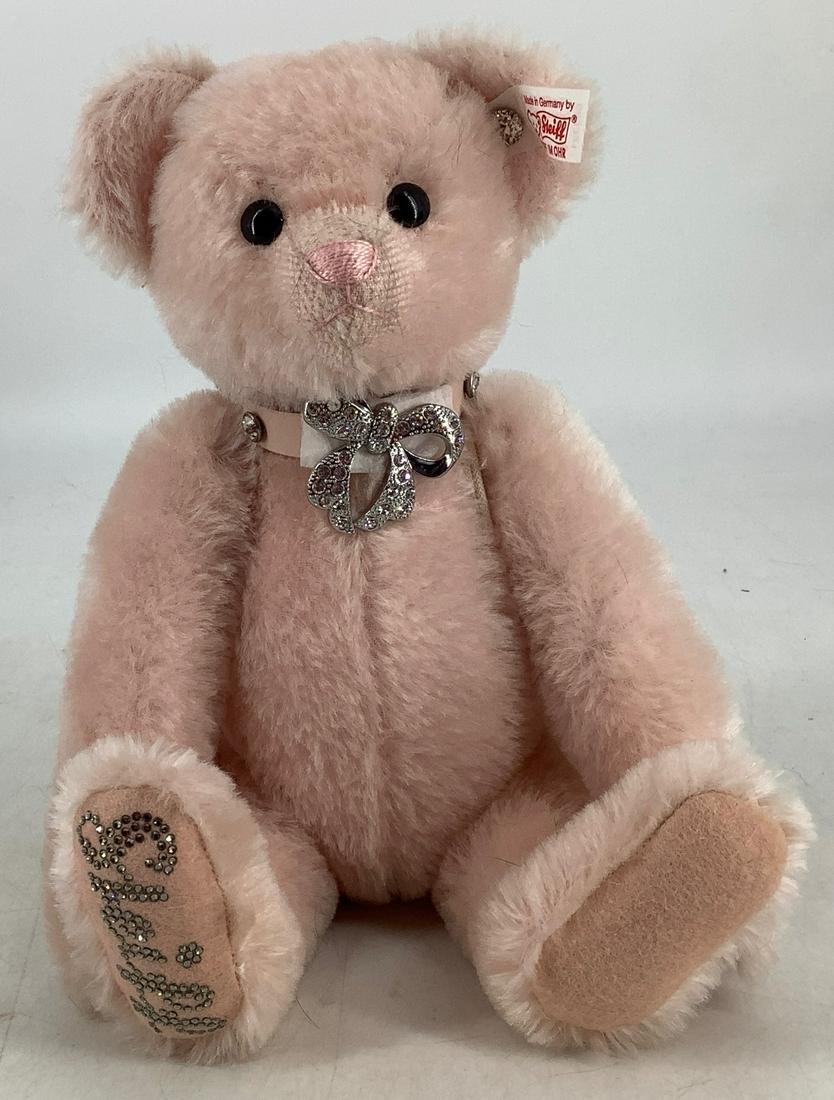 Steiff Teddybar Krystie. 11 1/2" pink mohair bear with glass eyes, pink stitched nose and mouth, (1 of 1)