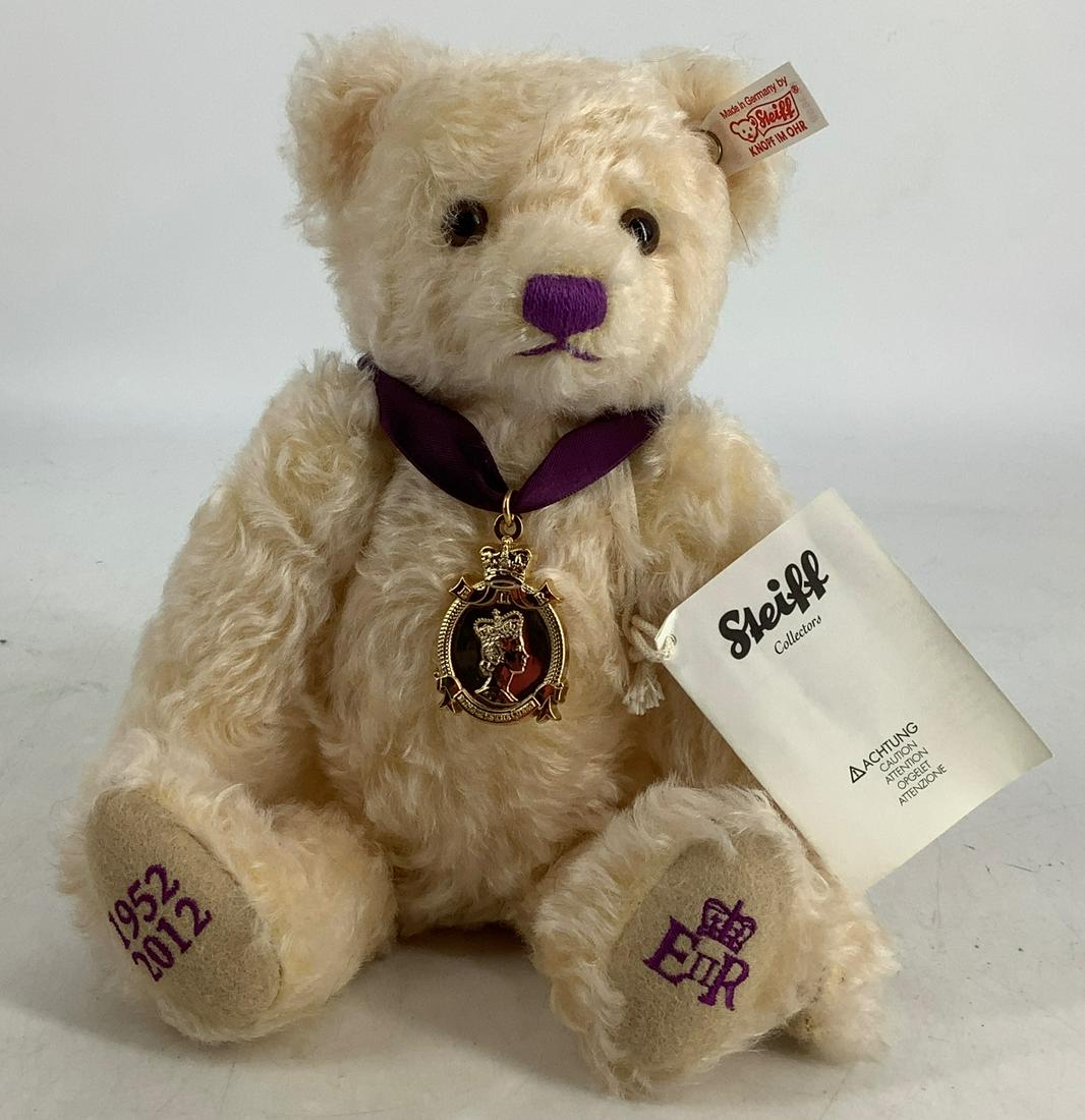 Steiff Queen Elizabeth II Diamond Jubilee bear. 10" curly blonde mohair bear with glass eyes, (1 of 1)