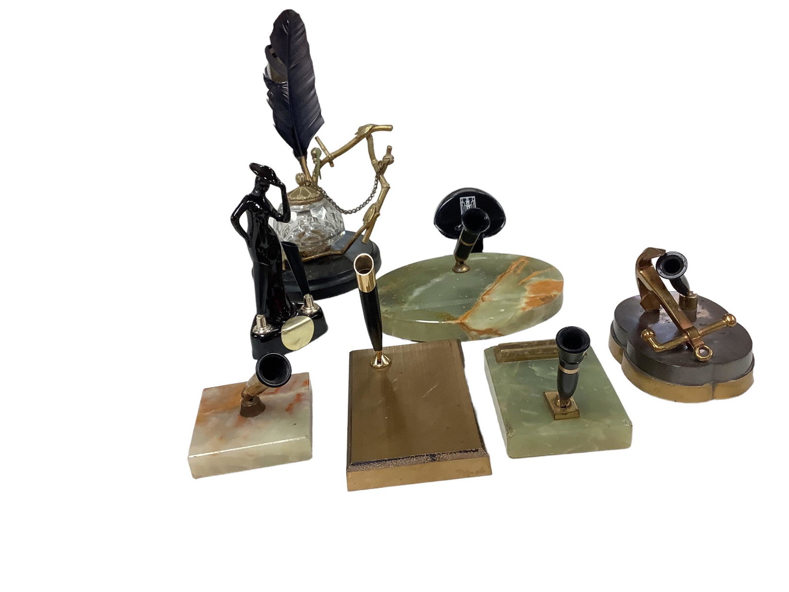 Lot of 8 pen base one with ink well no pens some damages. (1 of 1)