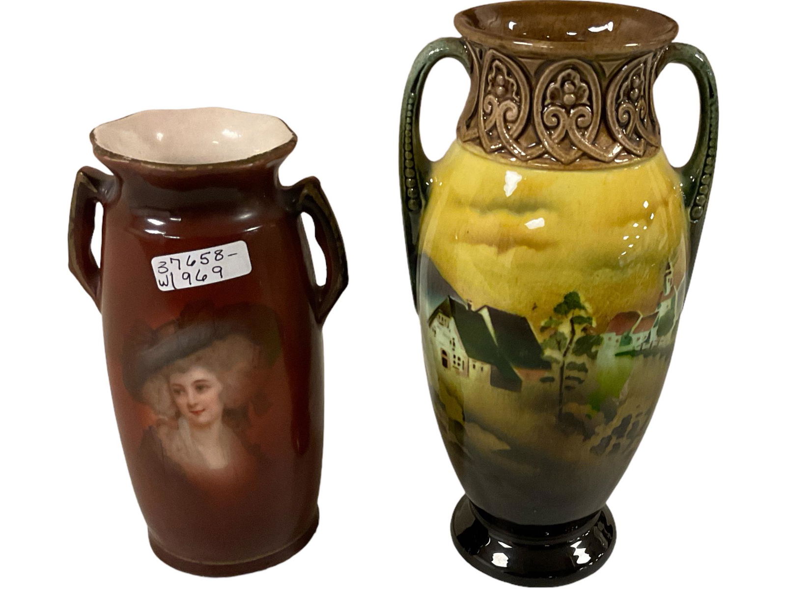 (2) Czechoslovakian china vases 7” high and 5 1/2”. (1 of 6)