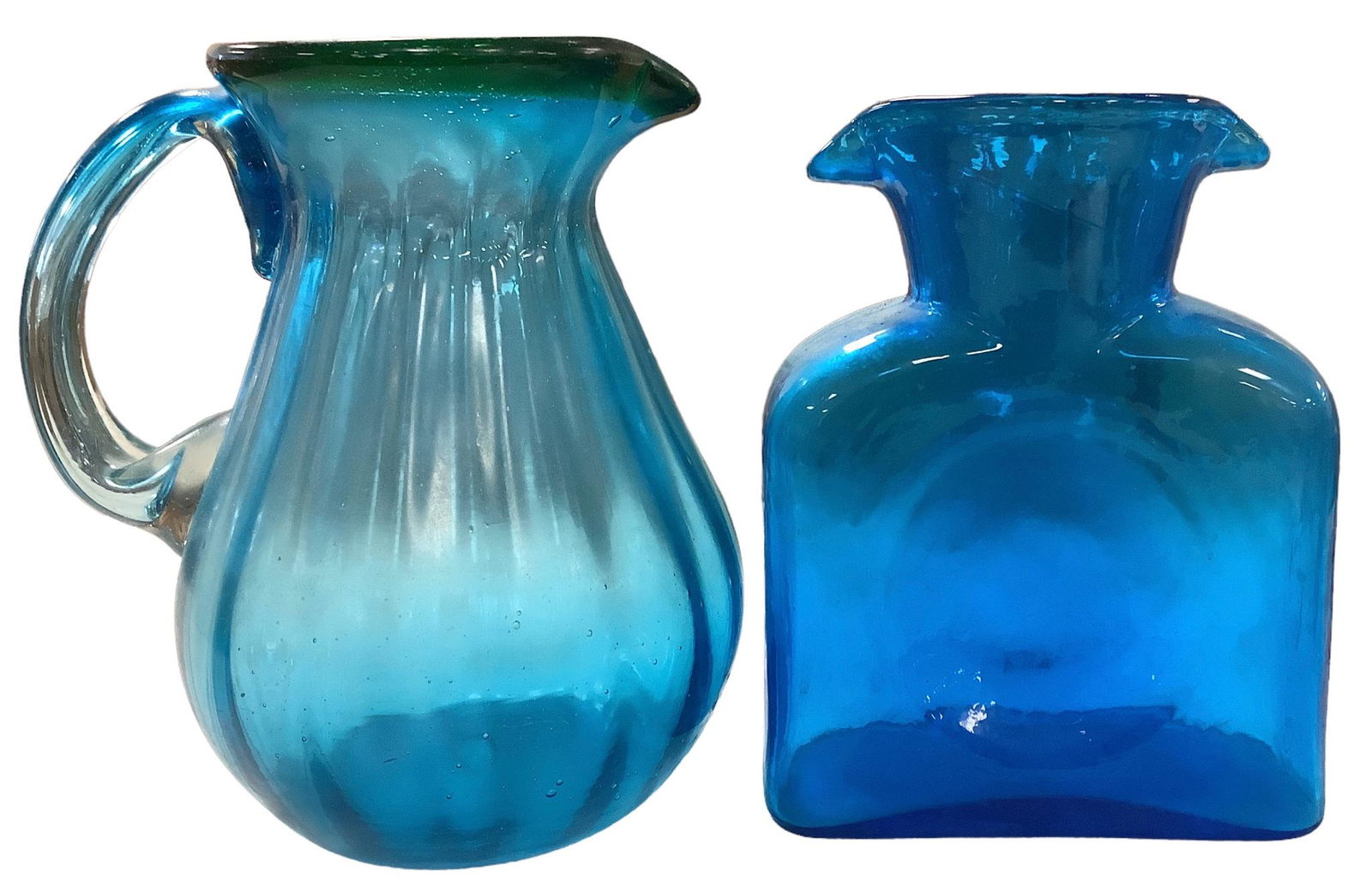 Lot of (2). Blue pitcher 9” & blue double spouted pitcher 8.25” (1 of 1)