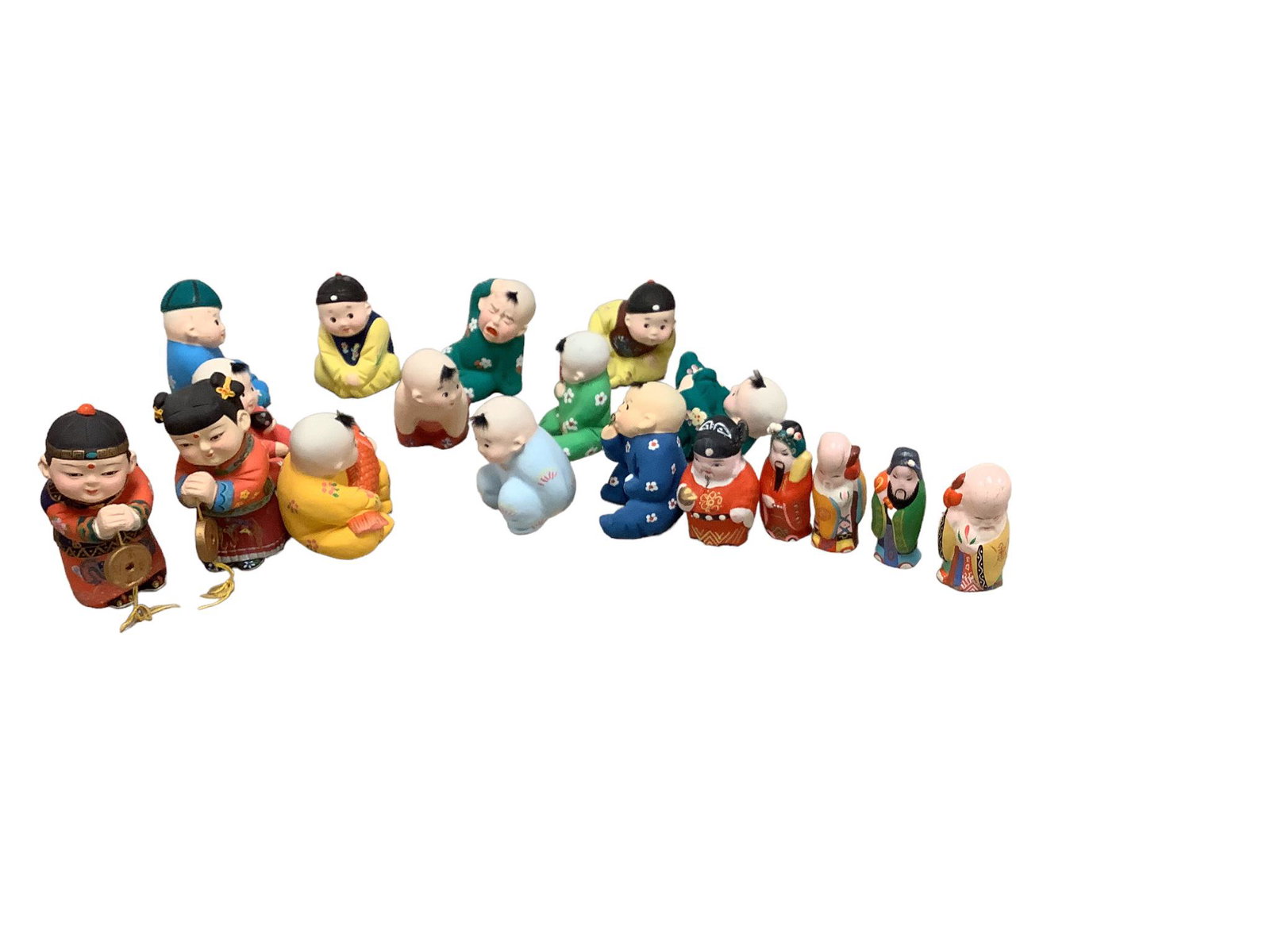 Lot of 11 personalized toy doll Asian clay Doll figurines. Atmosphere design in peekaboo sleepers. (1 of 4)
