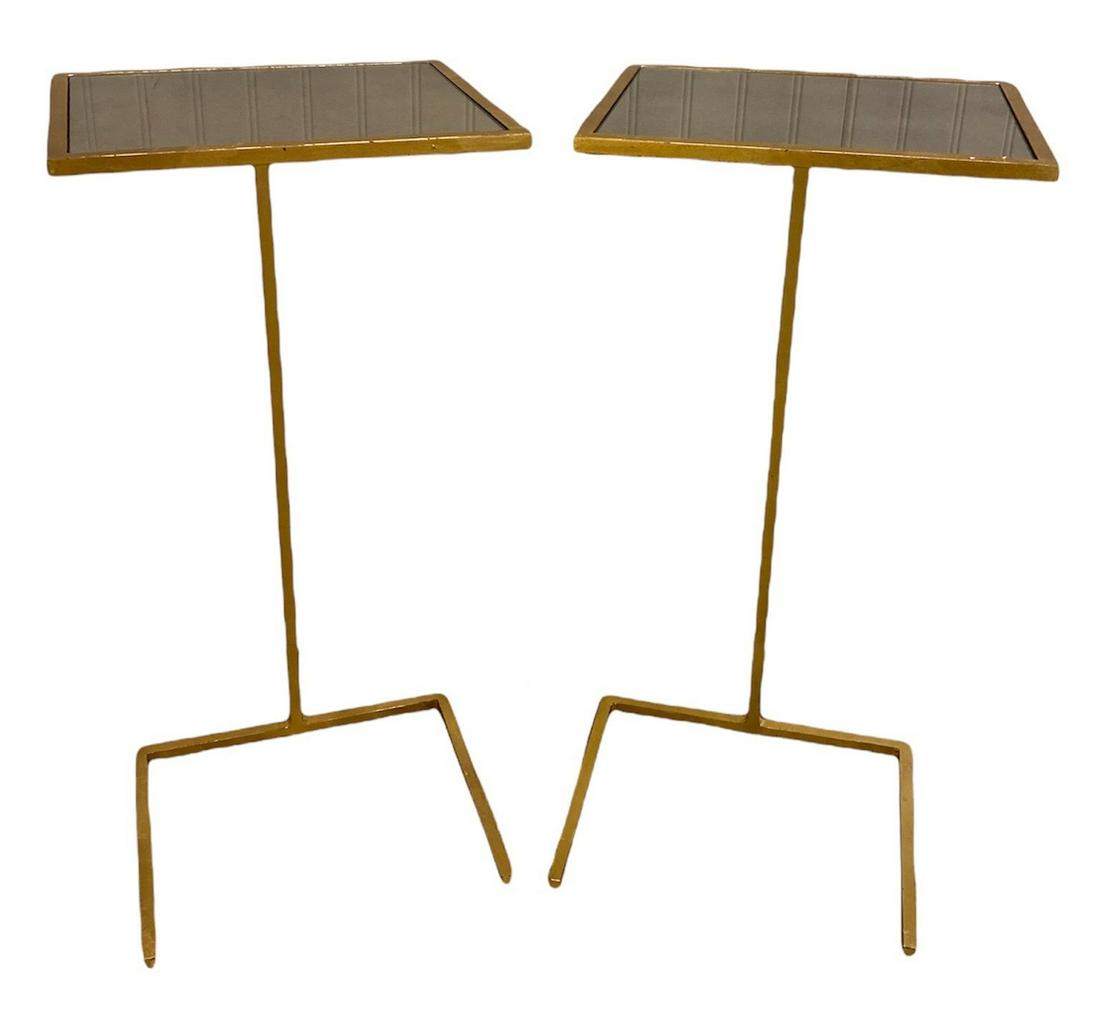 Pair of mid century modern small tables, gilt finish with mirror tops. (1 of 2)