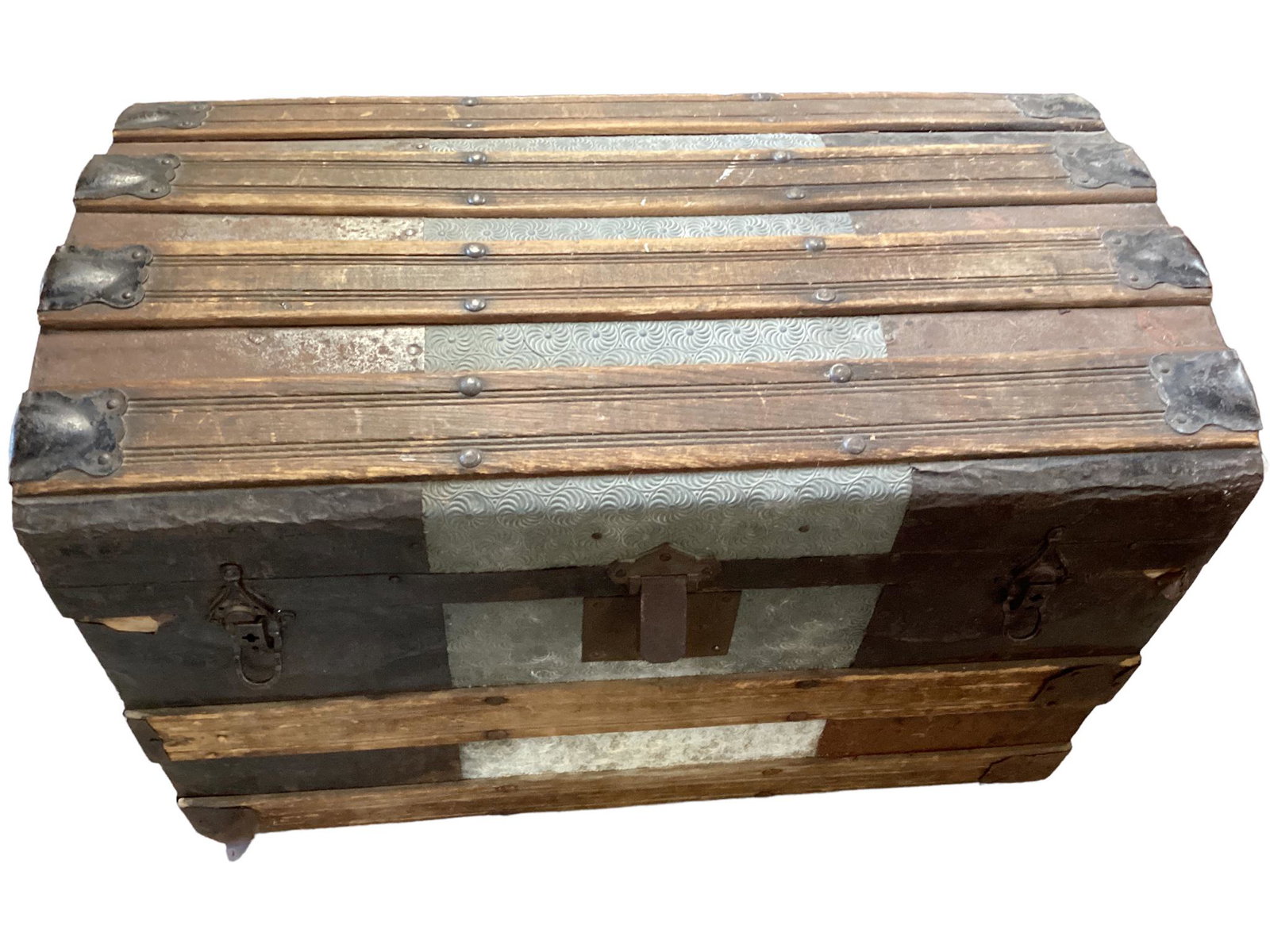 Small antique steamer trunk measuring 28” x 16” x 19” high. (1 of 2)