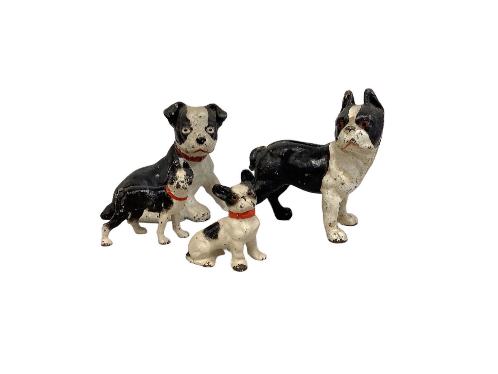 Lot of 4 cast iron Boston terrier/bulldog figures smallest measures 2.75” H largest measures (1 of 1)