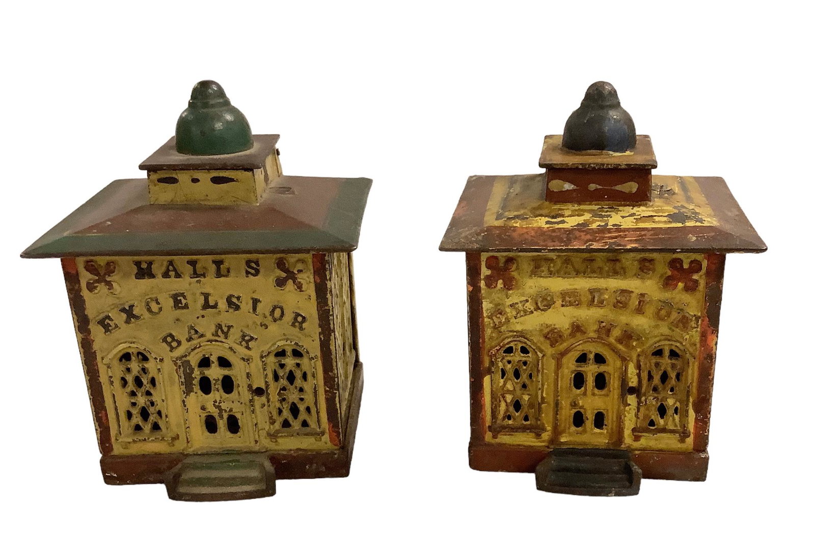 Lot of 2 Antique Cast Iron Semi-mechanical banks. Hall’s Excelsior with beautiful patina (1 of 2)