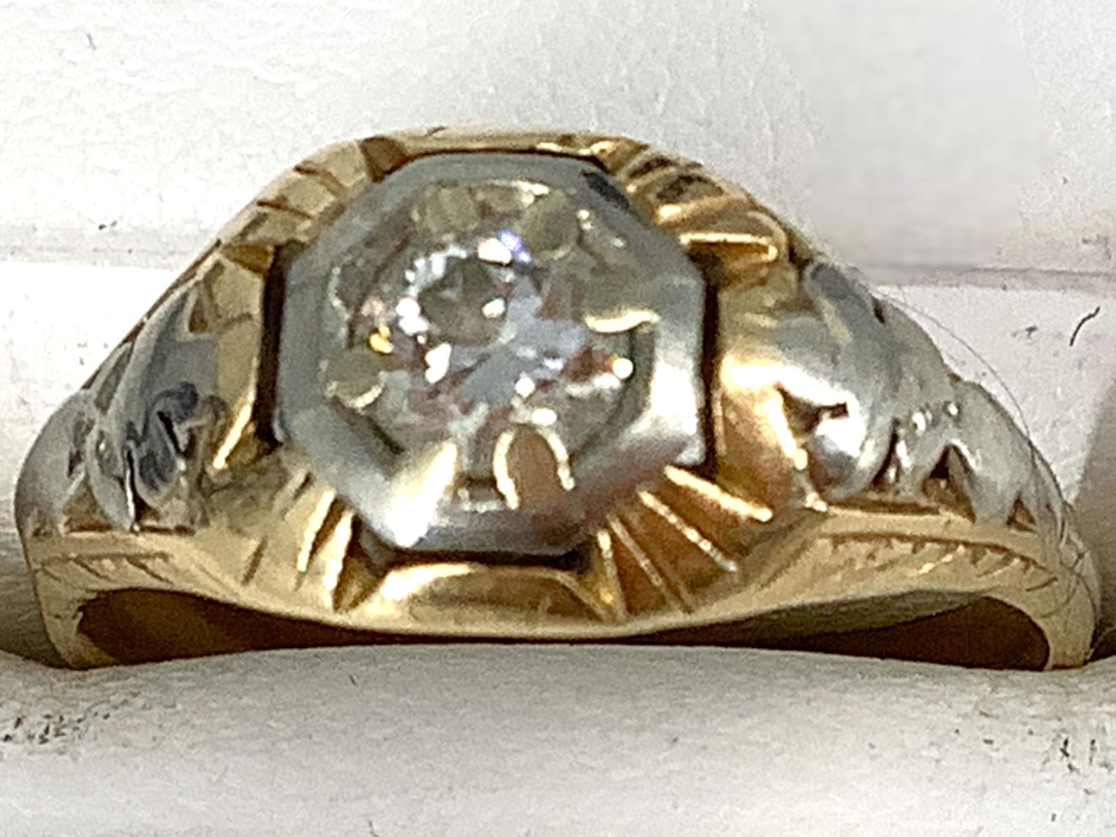 Antique 14kt Dual Tone Diamond Solitaire Ring (1 of 5)
