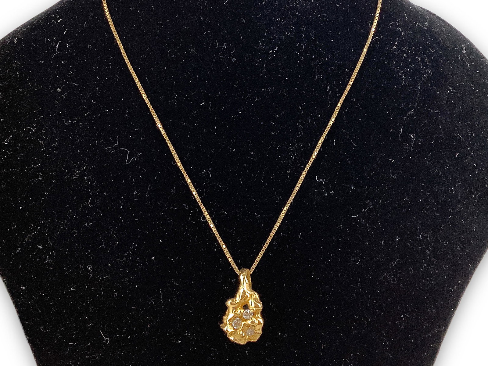 14kt Yellow Gold Nugget Style Diamond Pendant On a Gold Chain (1 of 4)