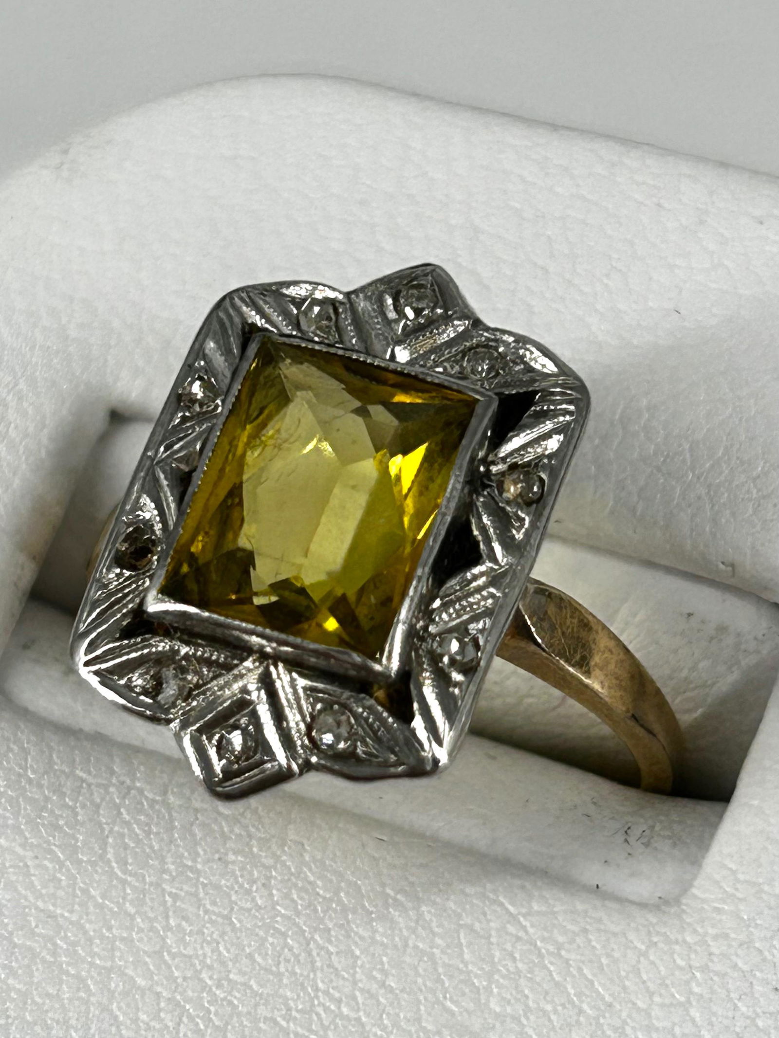 Vintage 14kt Yellow Gold Platinum Top Yellow Sapphire & Diamond Ring (1 of 5)