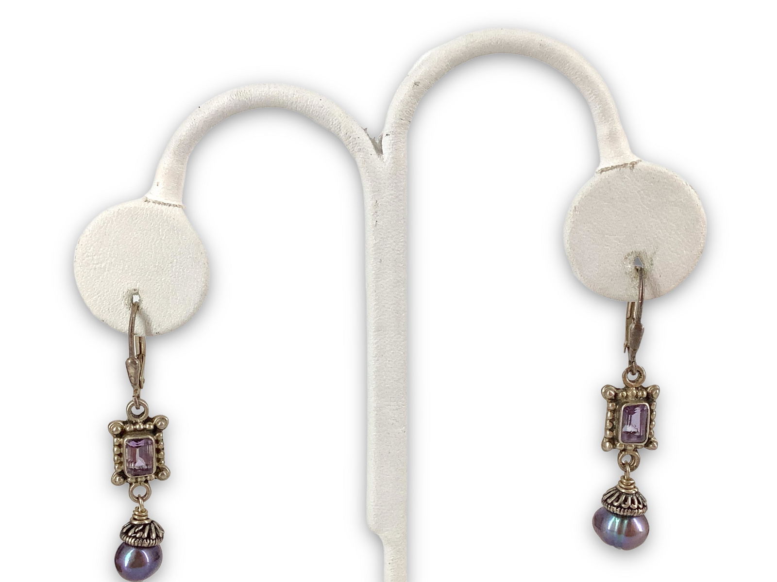 Sterling Silver Pearl & Amethyst Dangle Earrings (1 of 5)