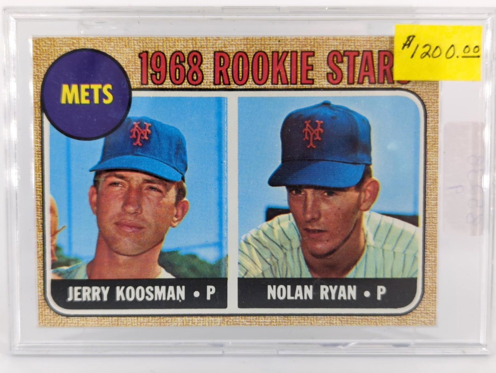 1968 Rookie Stars Baseball Card in Case: 1968 Rookie Stars Baseball Card in Case Mets - Jerry Koosman and Nolan Ryan Topps 177 card in case