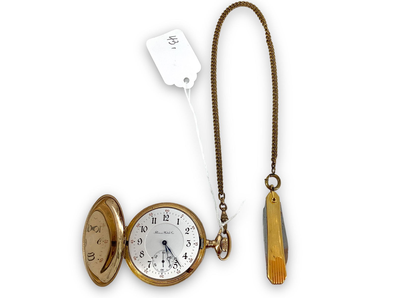 Illinois Pocket Watch - Sidewinder - on Chain with Folding Knife (1 of 7)