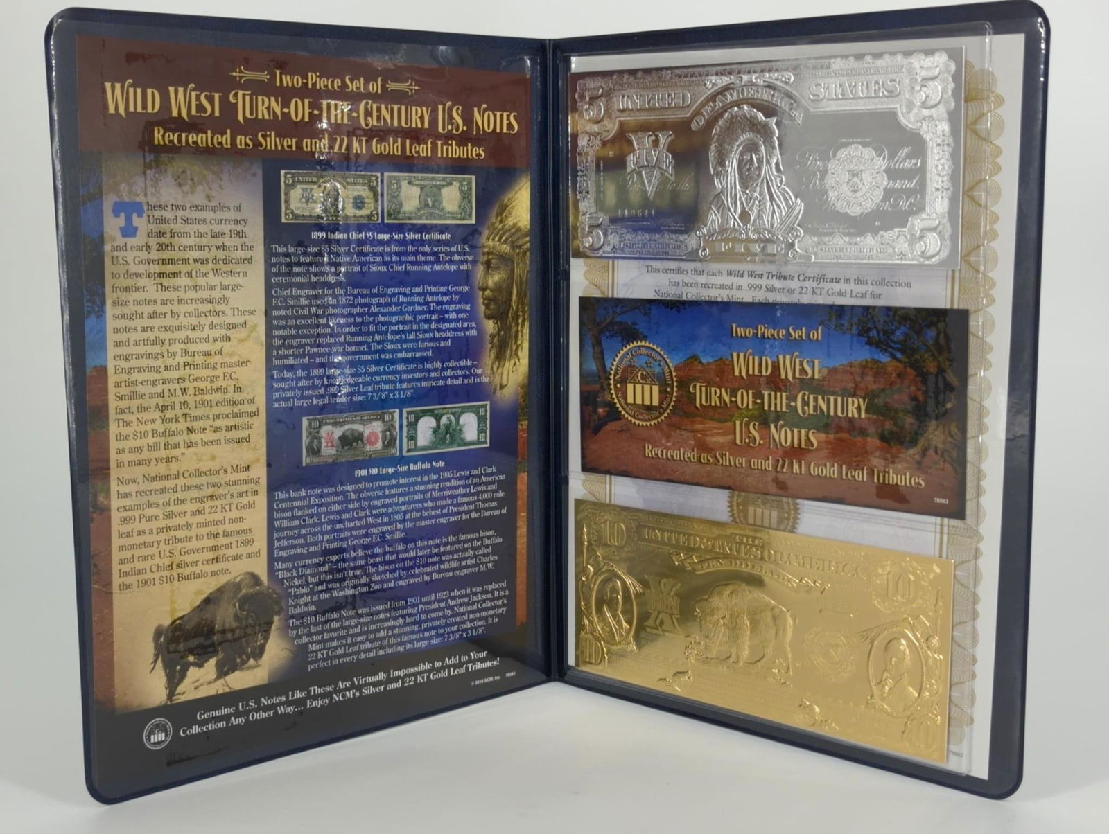 Two Piece Wild West Turn Of The Century U.S. Notes Recreated In Silver Leaf & 22kt Gold Leaf (1 of 5)