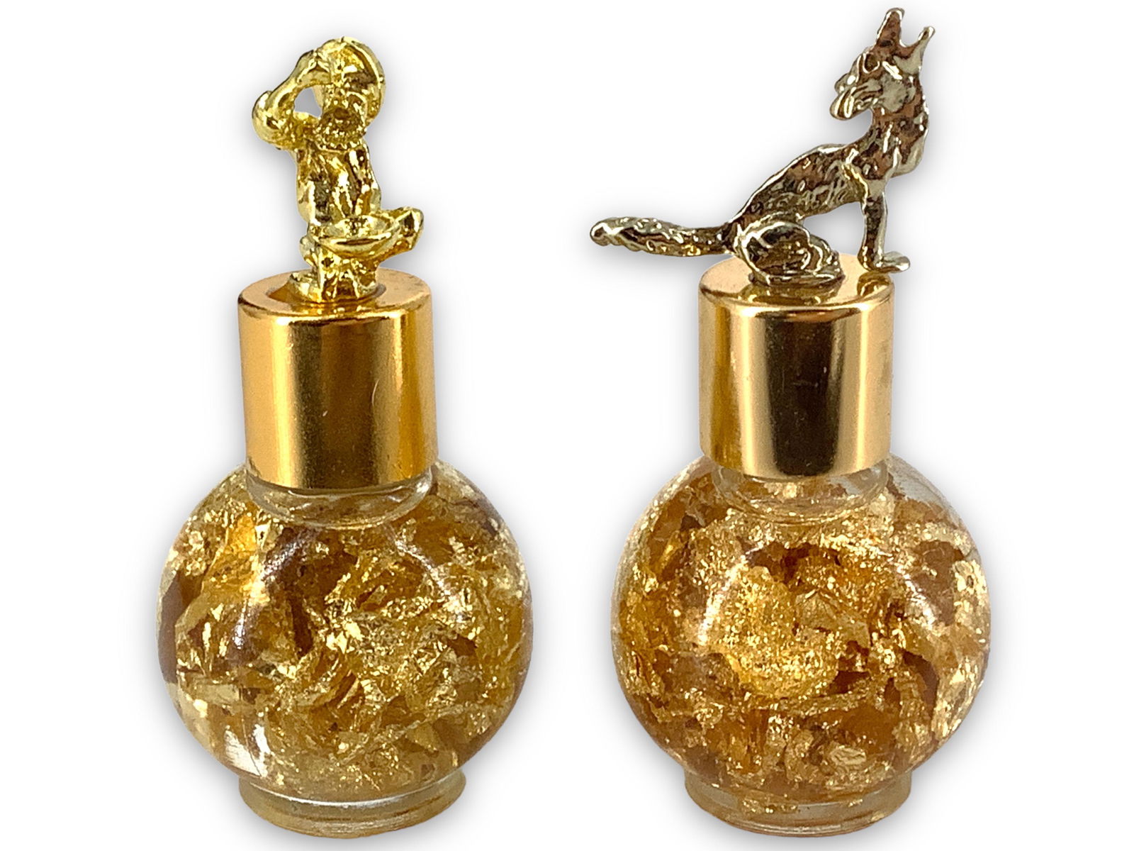 (2) Small Glass Jars Containing Gold Plated Flakes (1 of 4)
