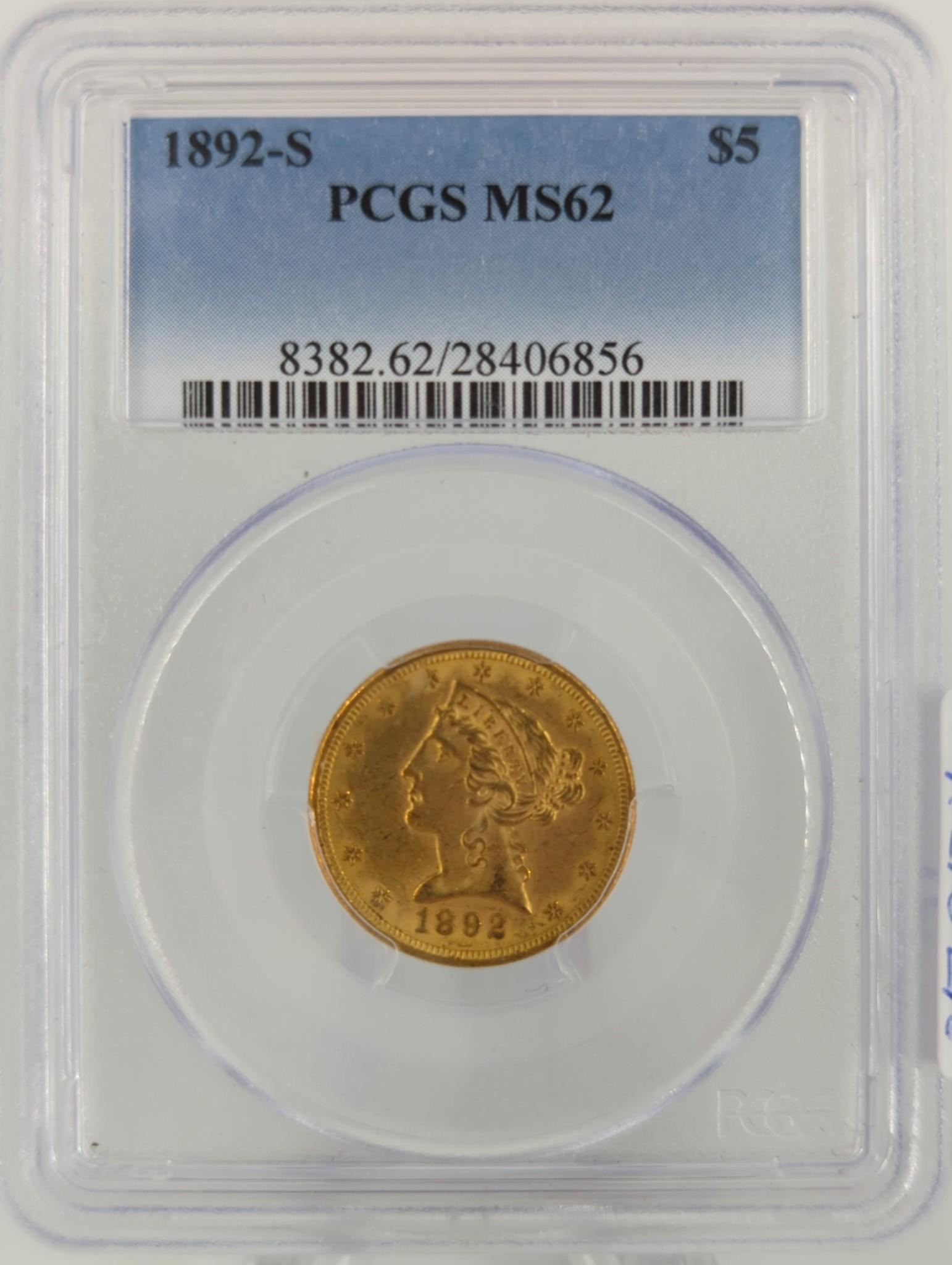 1892-S MS62 $5.00 Gold Half Eagle (1 of 8)