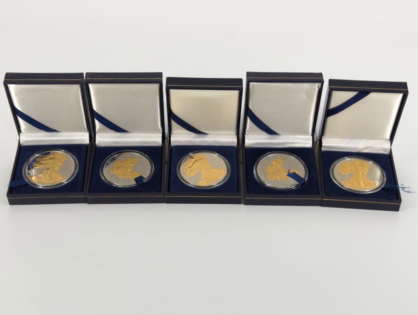 Five Two-Tone U.S. Silver Eagle Dollar Coins in Boxes (1 of 4)