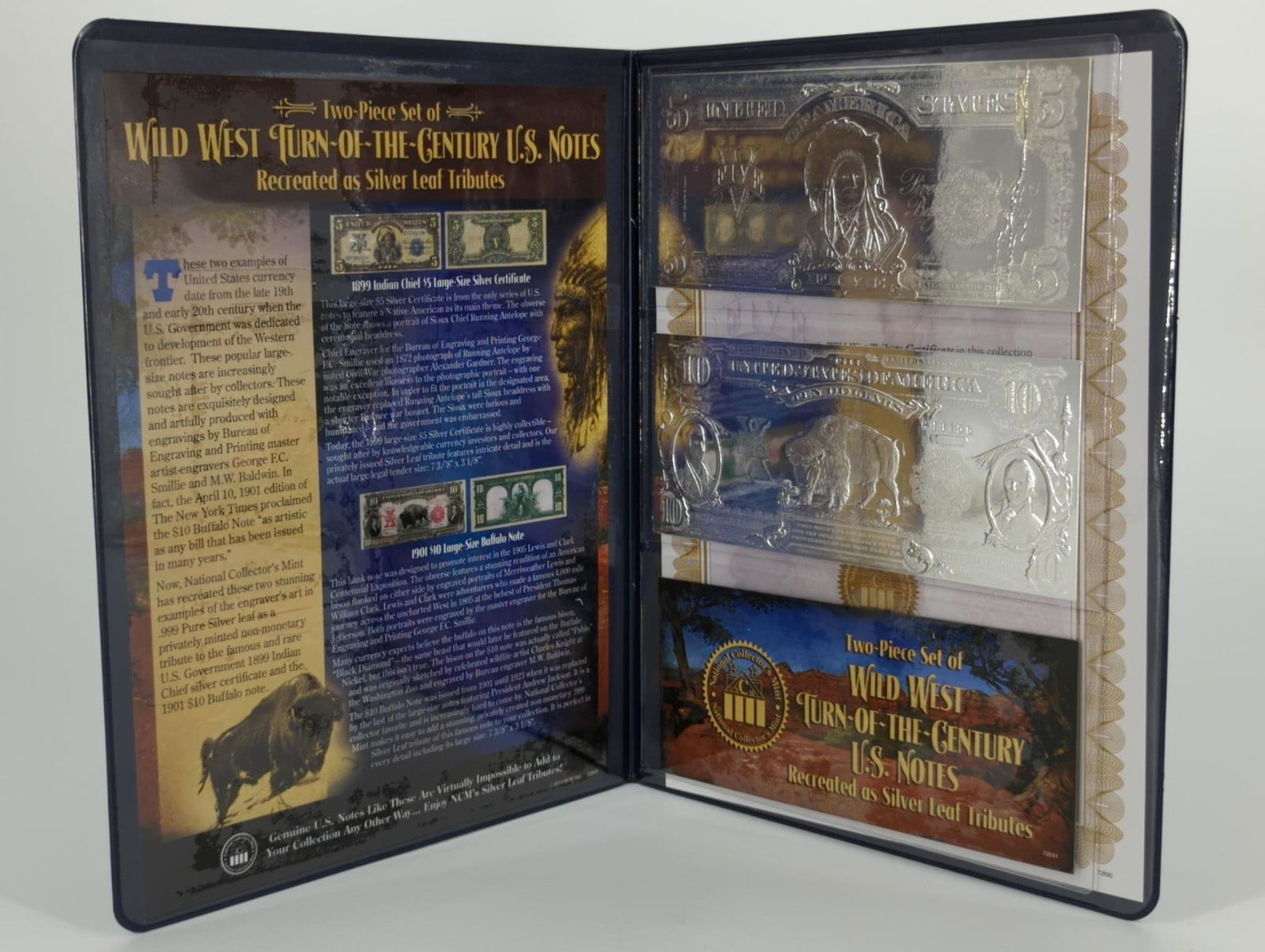 Two Piece Wild West Turn Of The Century U.S. Notes Recreated In Silver Leaf & 22kt Gold Leaf (1 of 6)