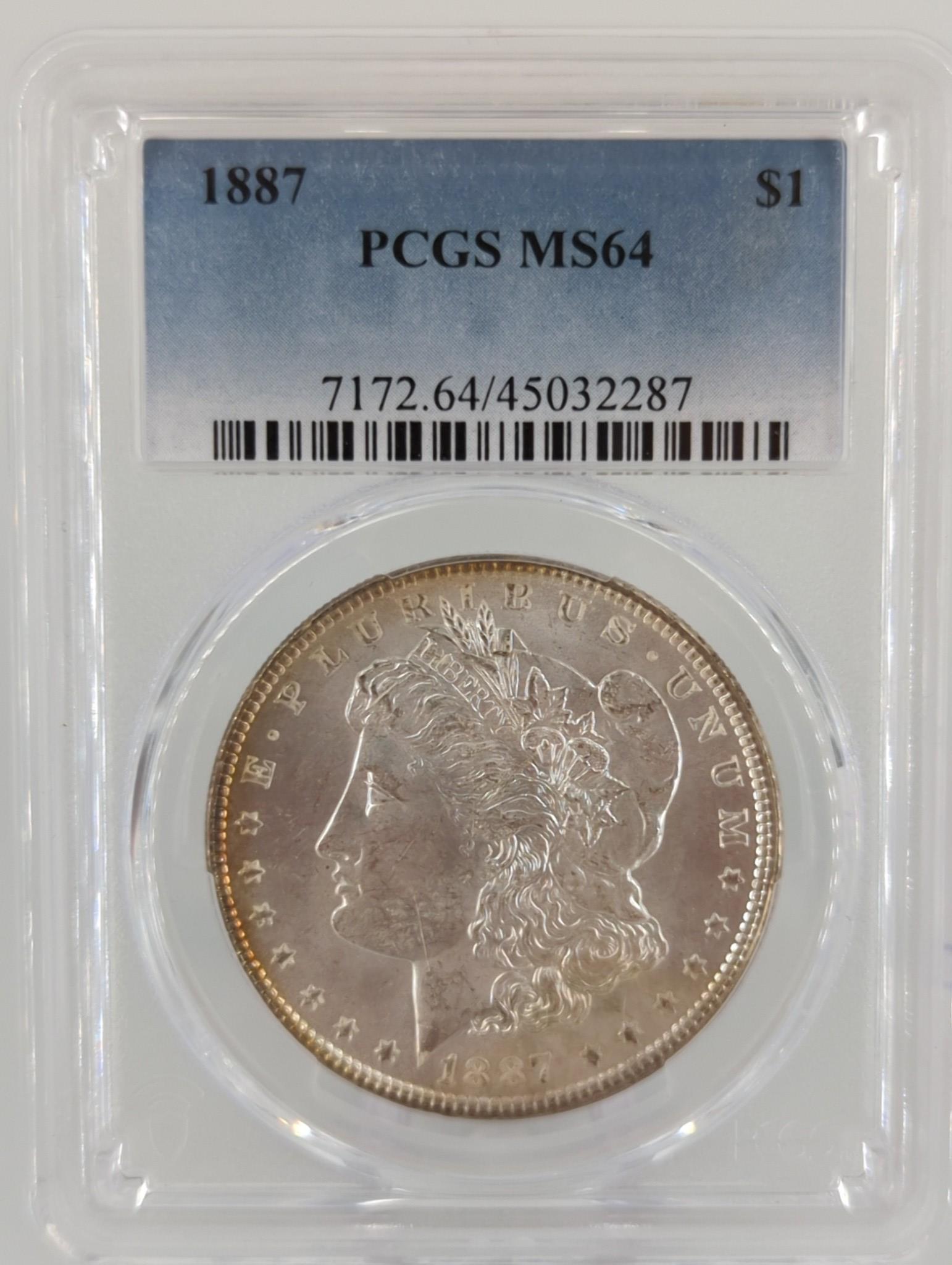 1887-P MS64 U.S. Morgan Silver Dollar Coin in Slab (1 of 8)