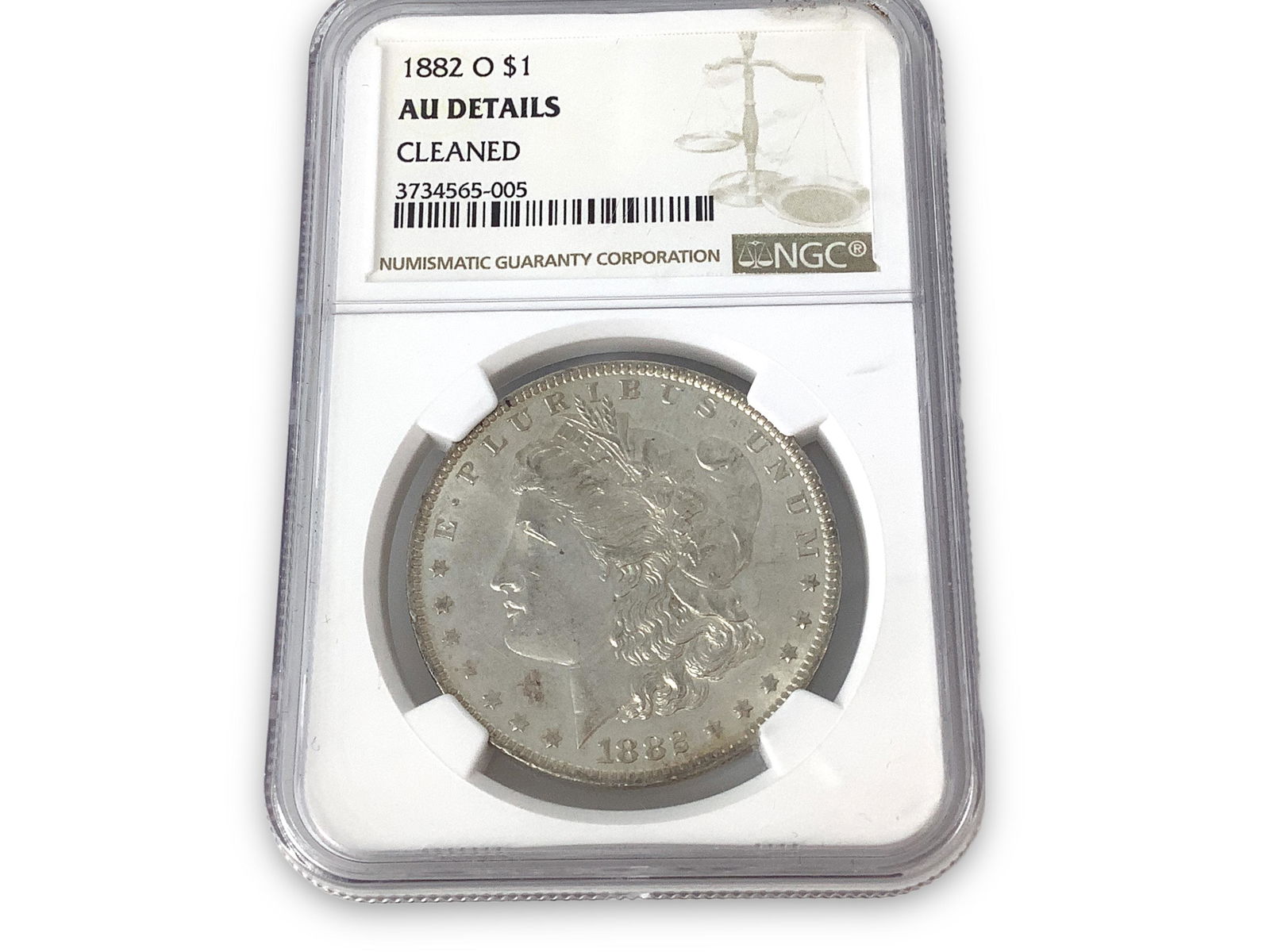 1882-O Cleaned AU Details U.S. Morgan Silver Dollar Coin in Slab (1 of 2)