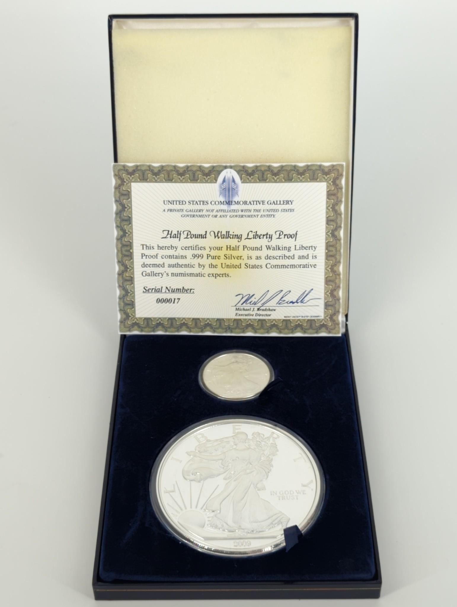 1/2 Pound Silver Proof Round + U.S. Silver Eagle Dollar Coin in Box (1 of 2)