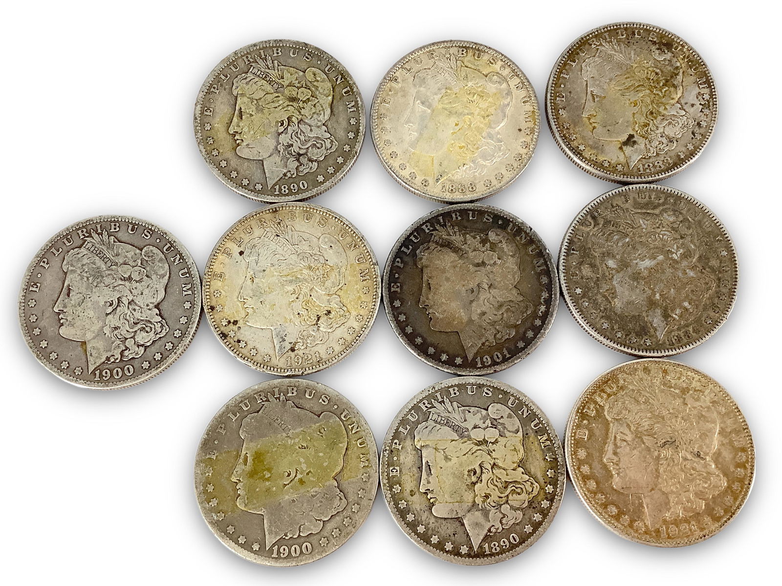 Ten U.S. Morgan Silver $1.00 Coins (1 of 4)