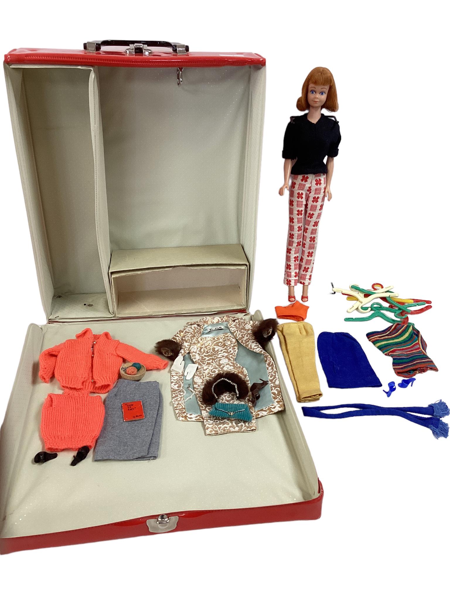 Vintage red "Midge" carrying case has some tears at the hinge part of the case, includes Midge doll (1 of 6)