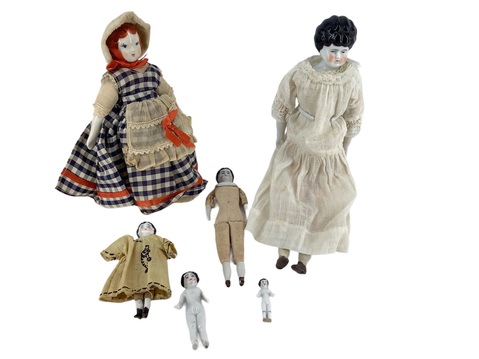 6 china head dolls ranging in size from 1 1/2"-11" painted hair, eyes and facial features and 6 doll (1 of 5)