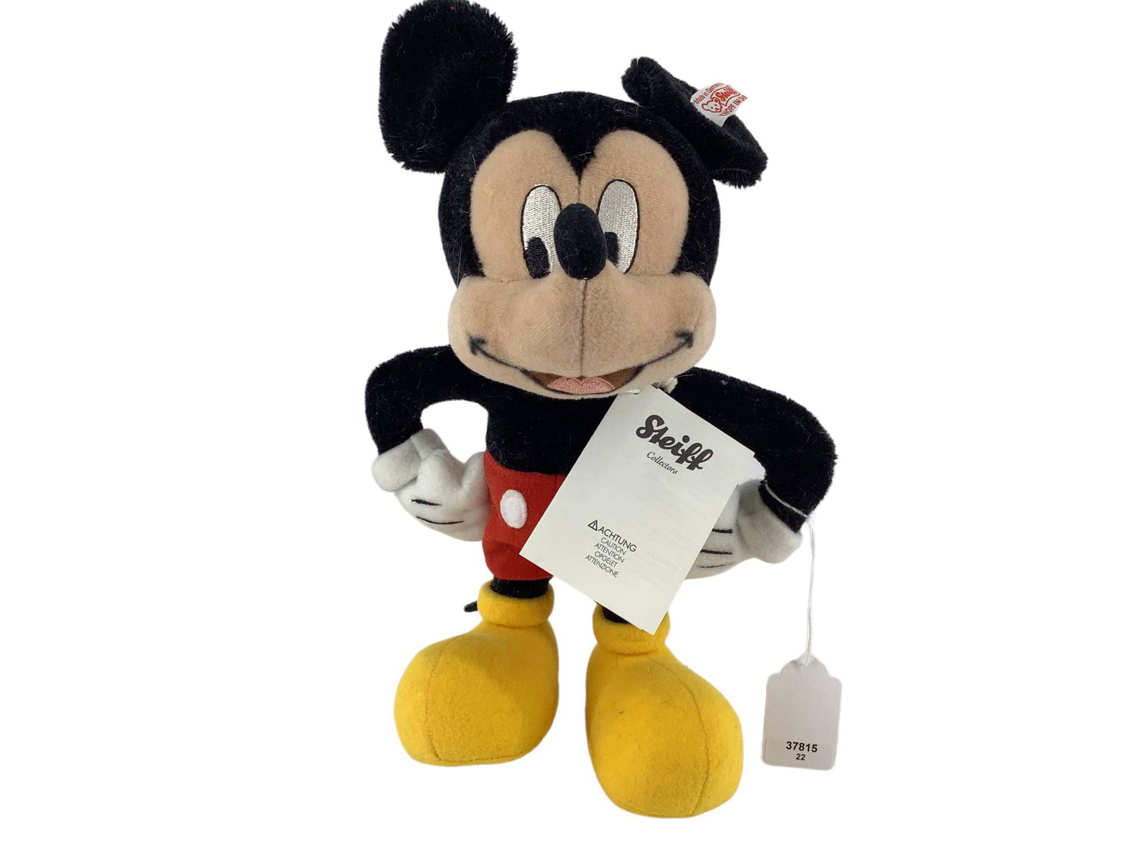 Steiff limited edition Mickey Mouse, 224/1500, ear and paper tag, 10". Made exclusively for Danbury: Steiff limited edition Mickey Mouse, 224/1500, ear and paper tag, 10". Made exclusively for Danbury Mint by Steiff.