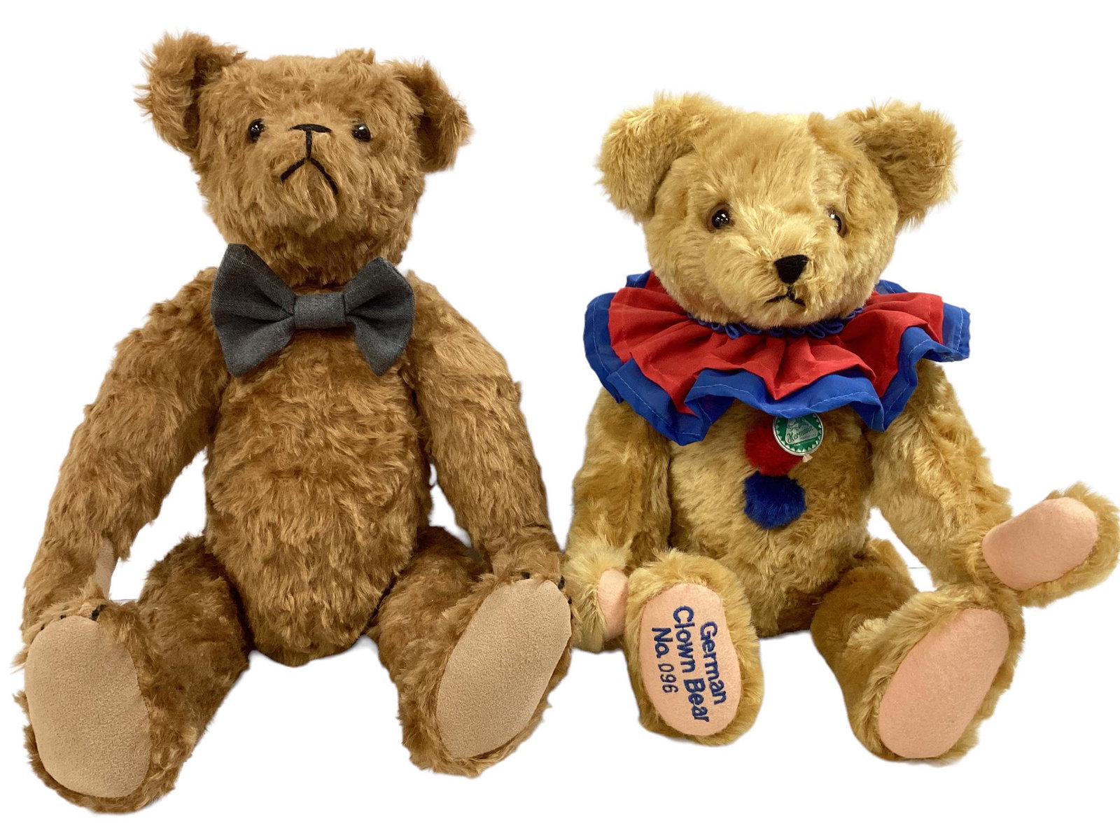 Pair of Teddy Bears including 19" brown mohair, button eyes, sewn nose, mouth and claws, he is (1 of 3)
