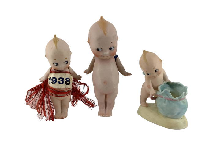 (3) 4 1/2" 6" bisque Kewpie dolls. (1438) on Feb 22, 2023 Apple