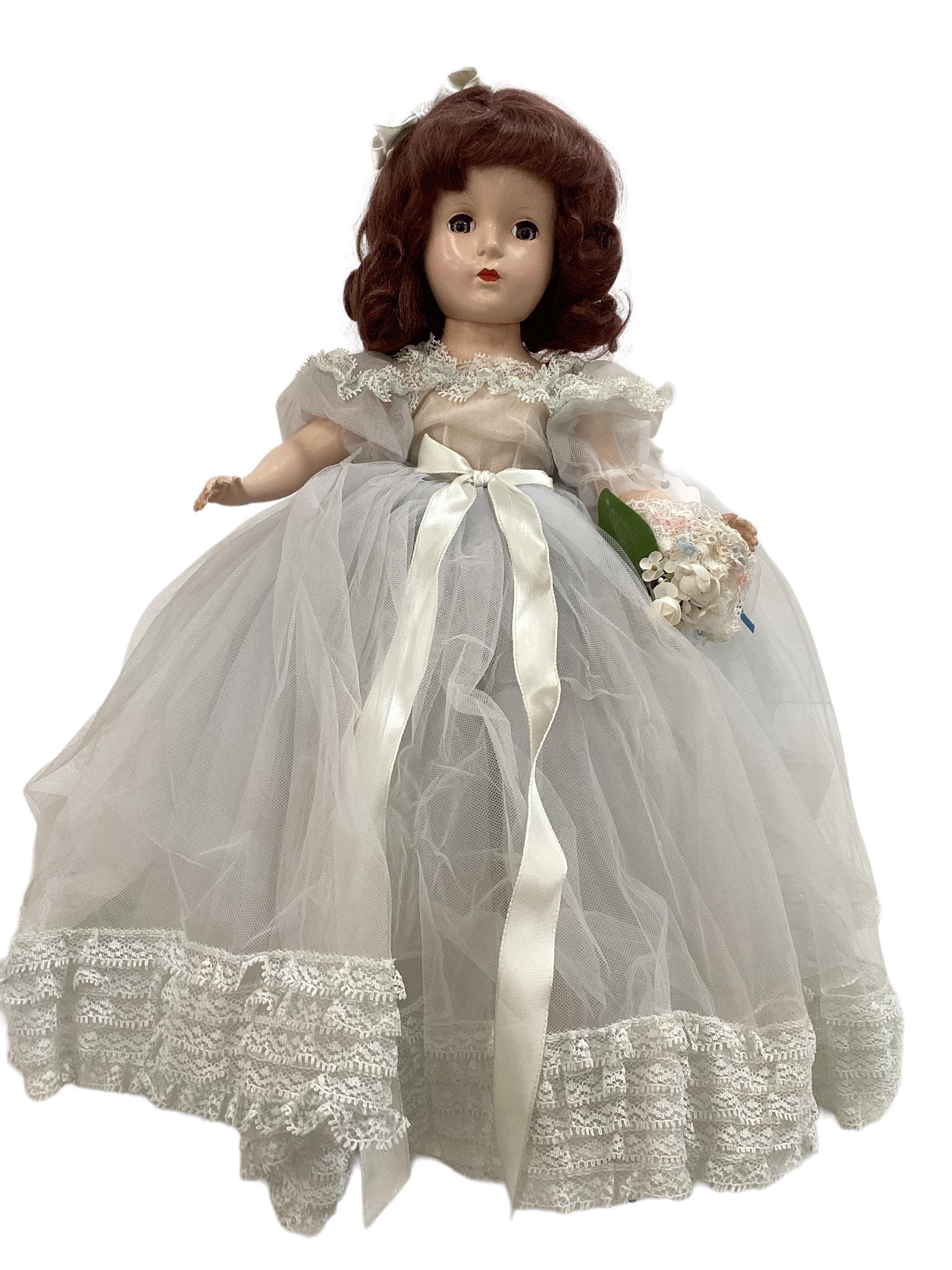 15" unmarked plastic doll with mohair wig, sleep eyes with applied eyelashes, painted facial (1 of 4)