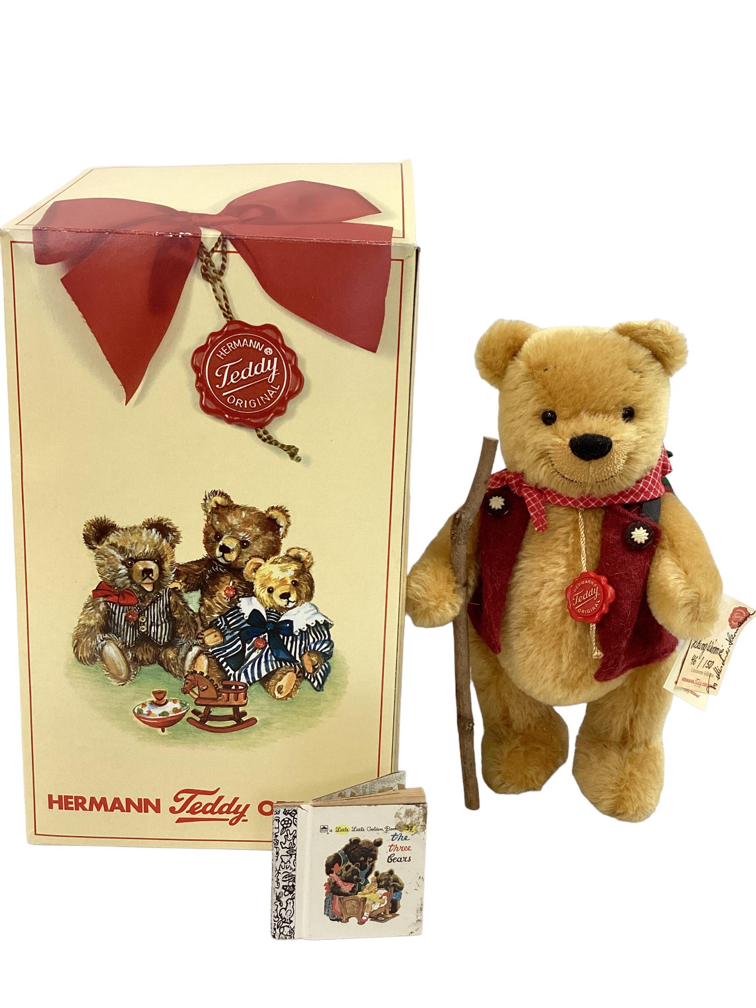 12" Hermann & Walt Disney "Hiking Winnie" limited edition 46/150, yellow mohair, button eyes, sewn (1 of 4)